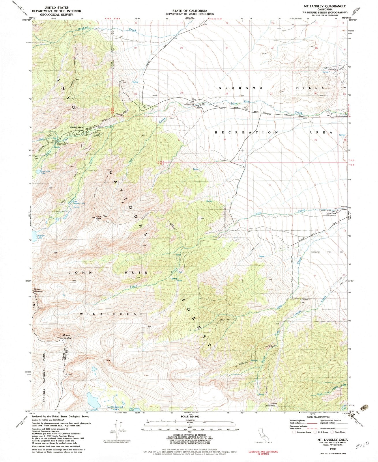 1982 Mt. Langley, CA - California - USGS Topographic Map