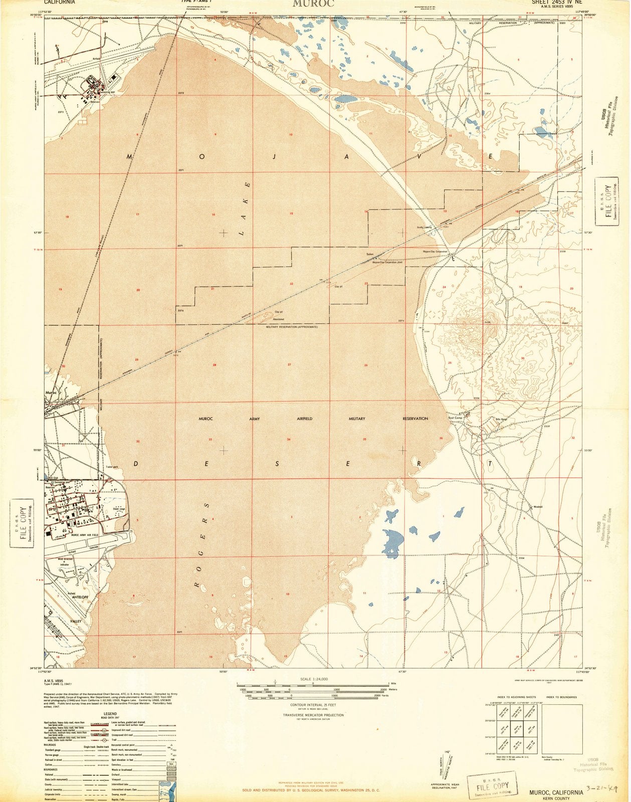 1947 Muroc, CA - California - USGS Topographic Map