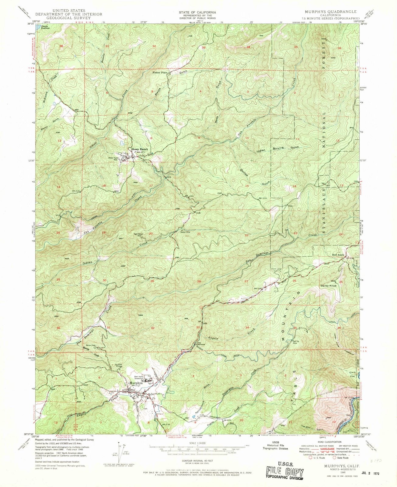 1948 Murphys, CA - California - USGS Topographic Map