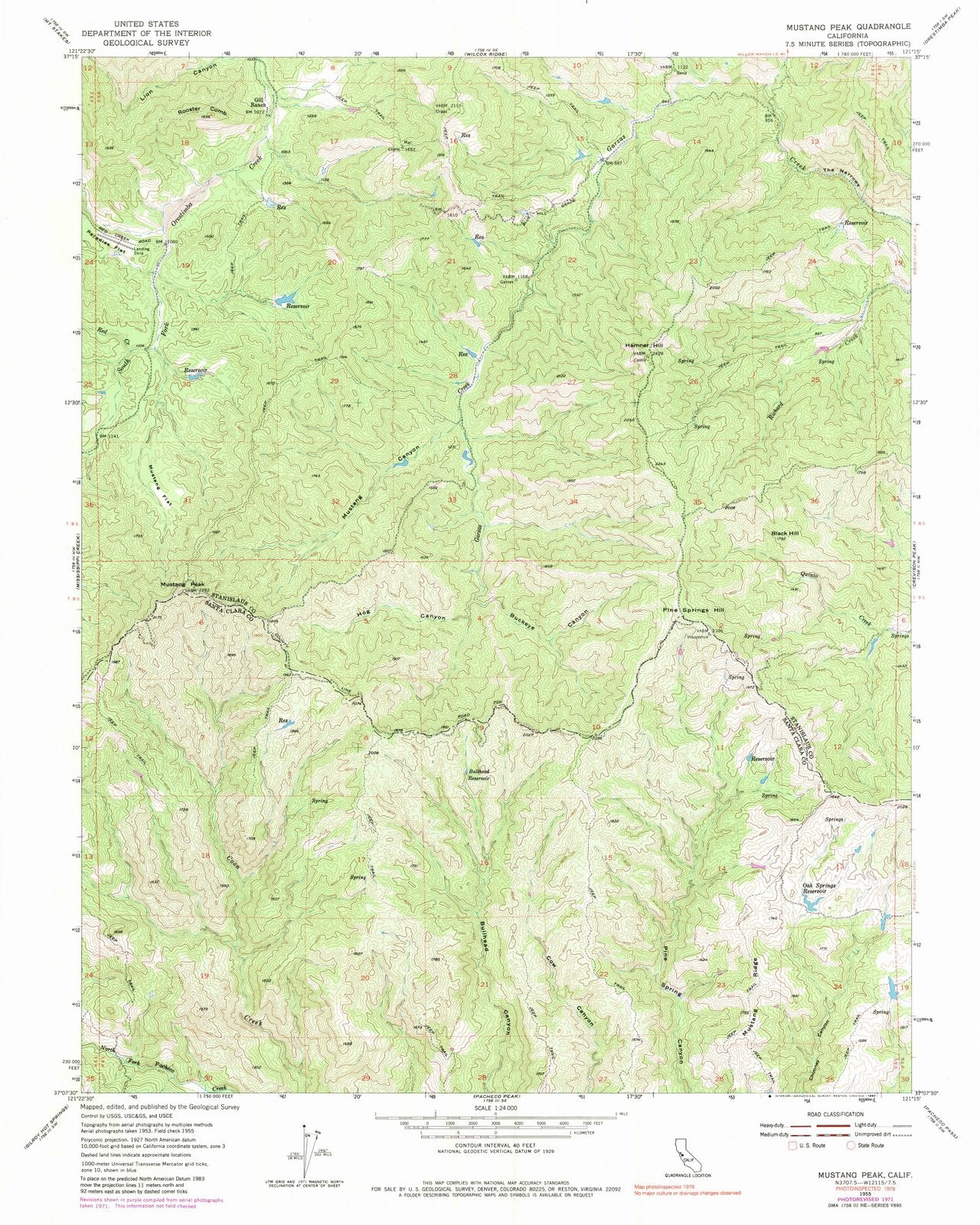 1955 Mustang Peak, CA - California - USGS Topographic Map