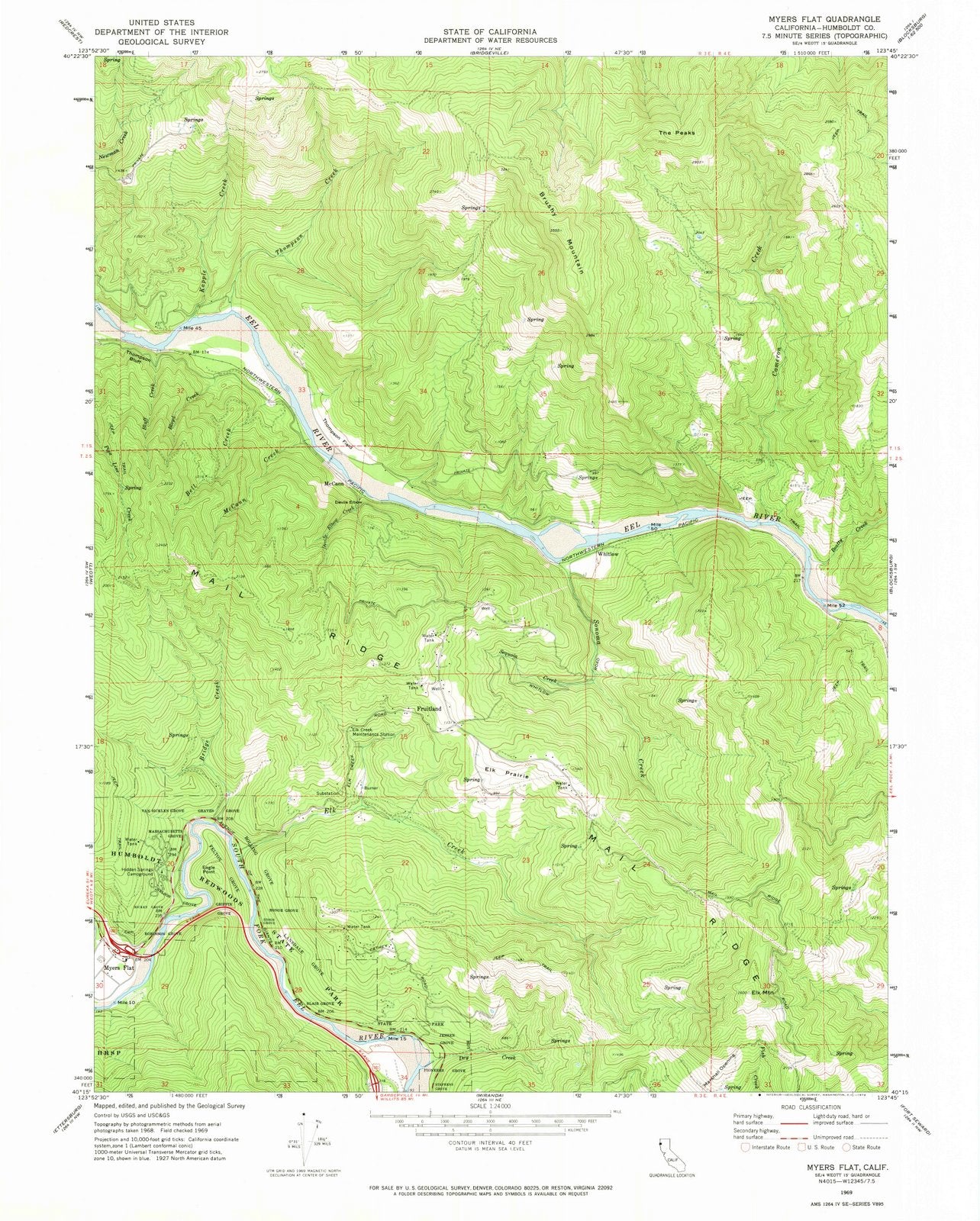 1969 Myers Flat, CA - California - USGS Topographic Map