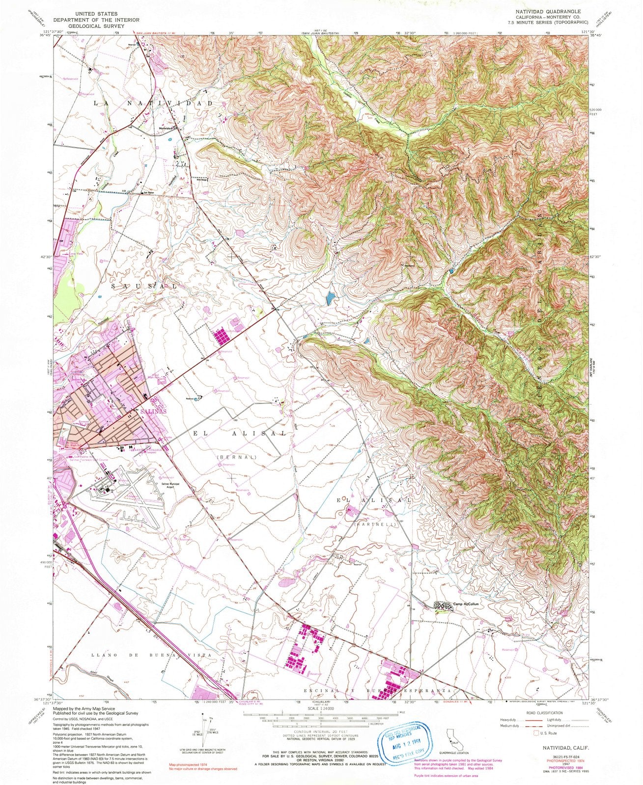 1947 Natividad, CA - California - USGS Topographic Map