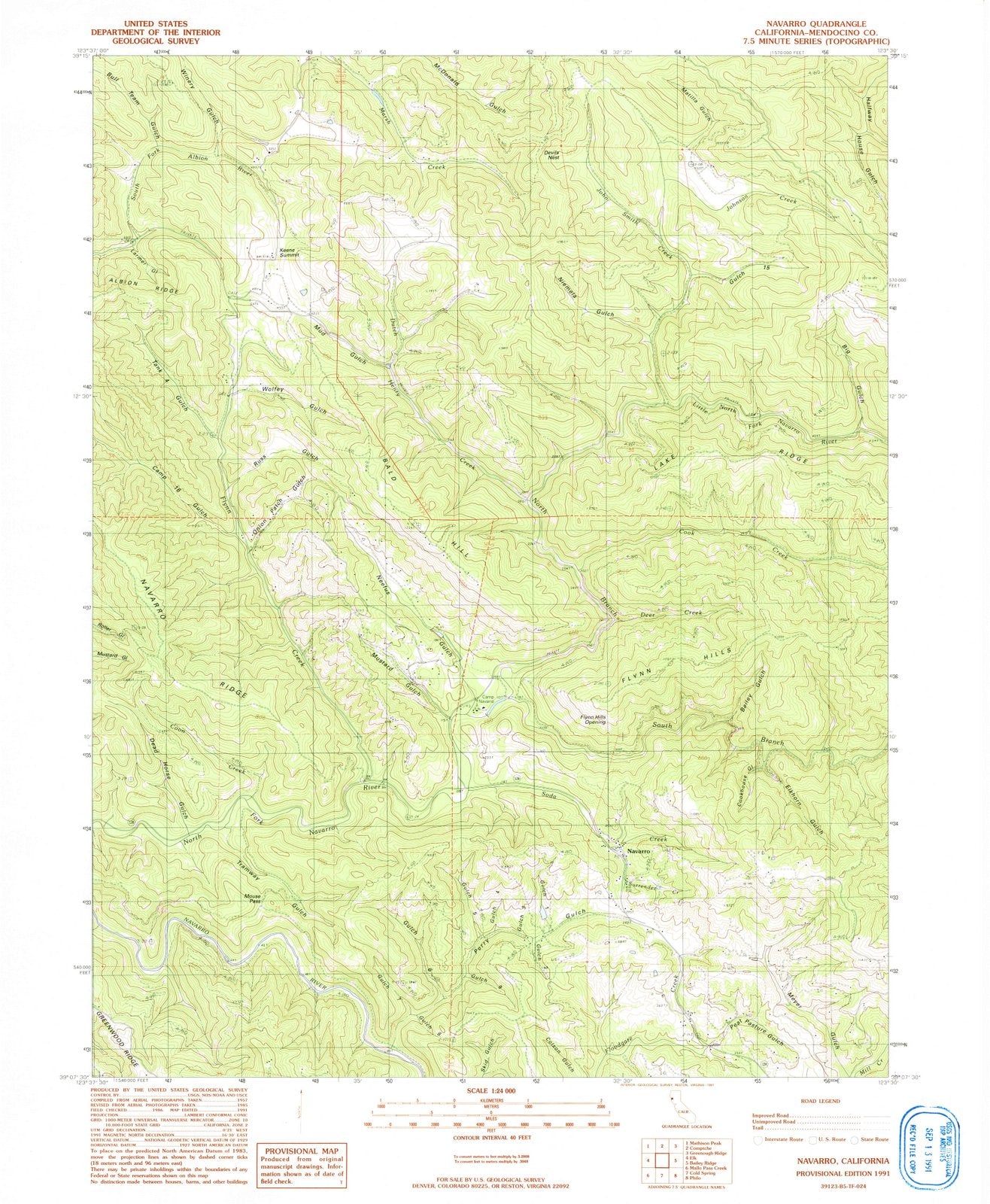 1991 Navarro, CA - California - USGS Topographic Map