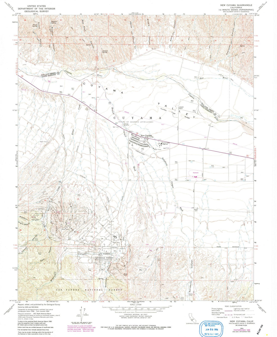 1964 New Cuyama, CA - California - USGS Topographic Map