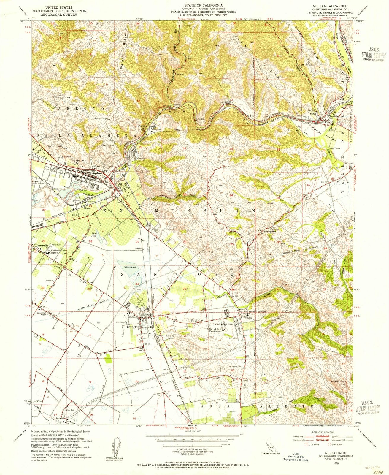 1953 Niles, CA - California - USGS Topographic Map