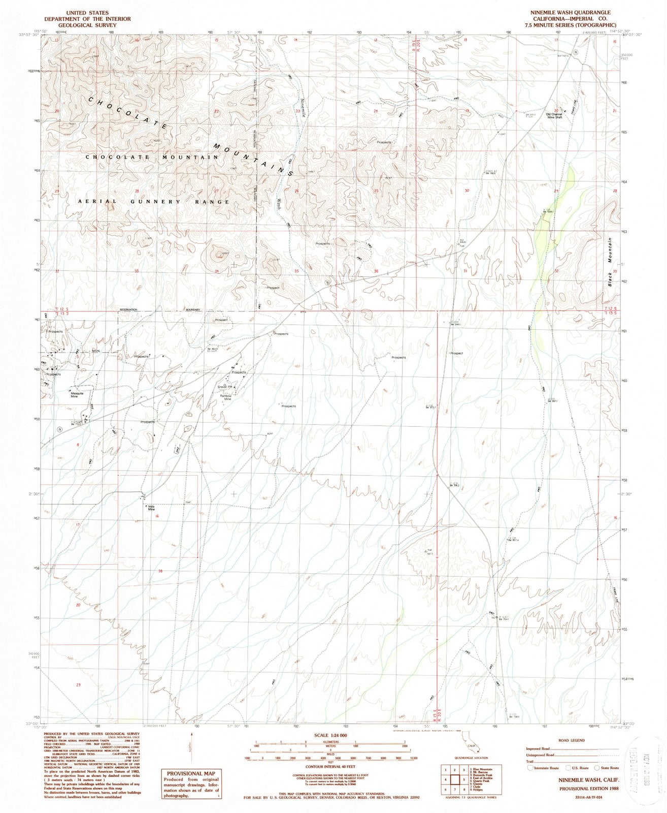 1988 Ninemile Wash, CA - California - USGS Topographic Map