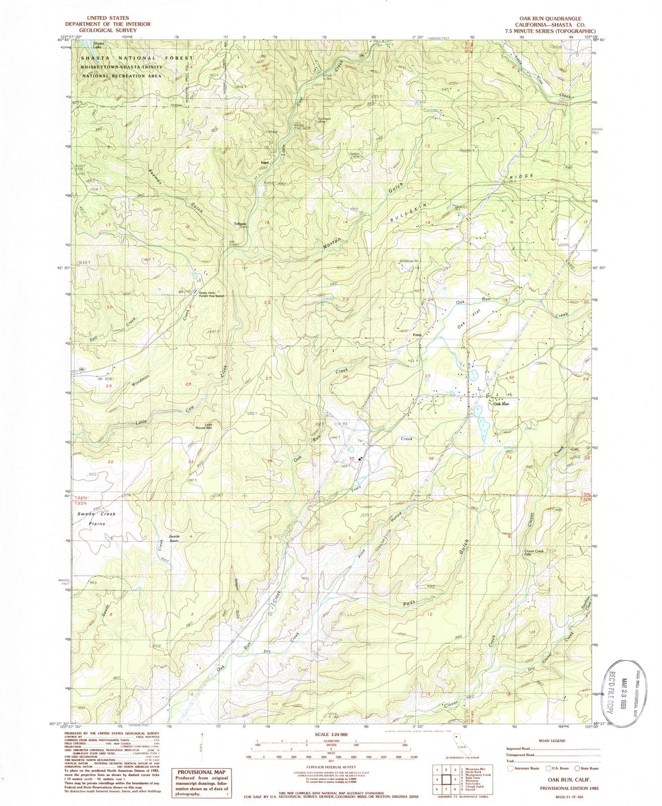 1985 Oak Run, CA - California - USGS Topographic Map