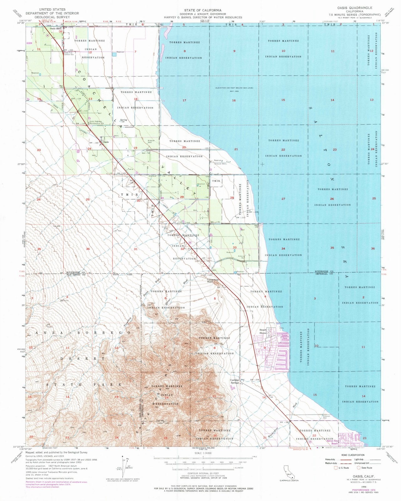 1956 Oasis, CA - California - USGS Topographic Map