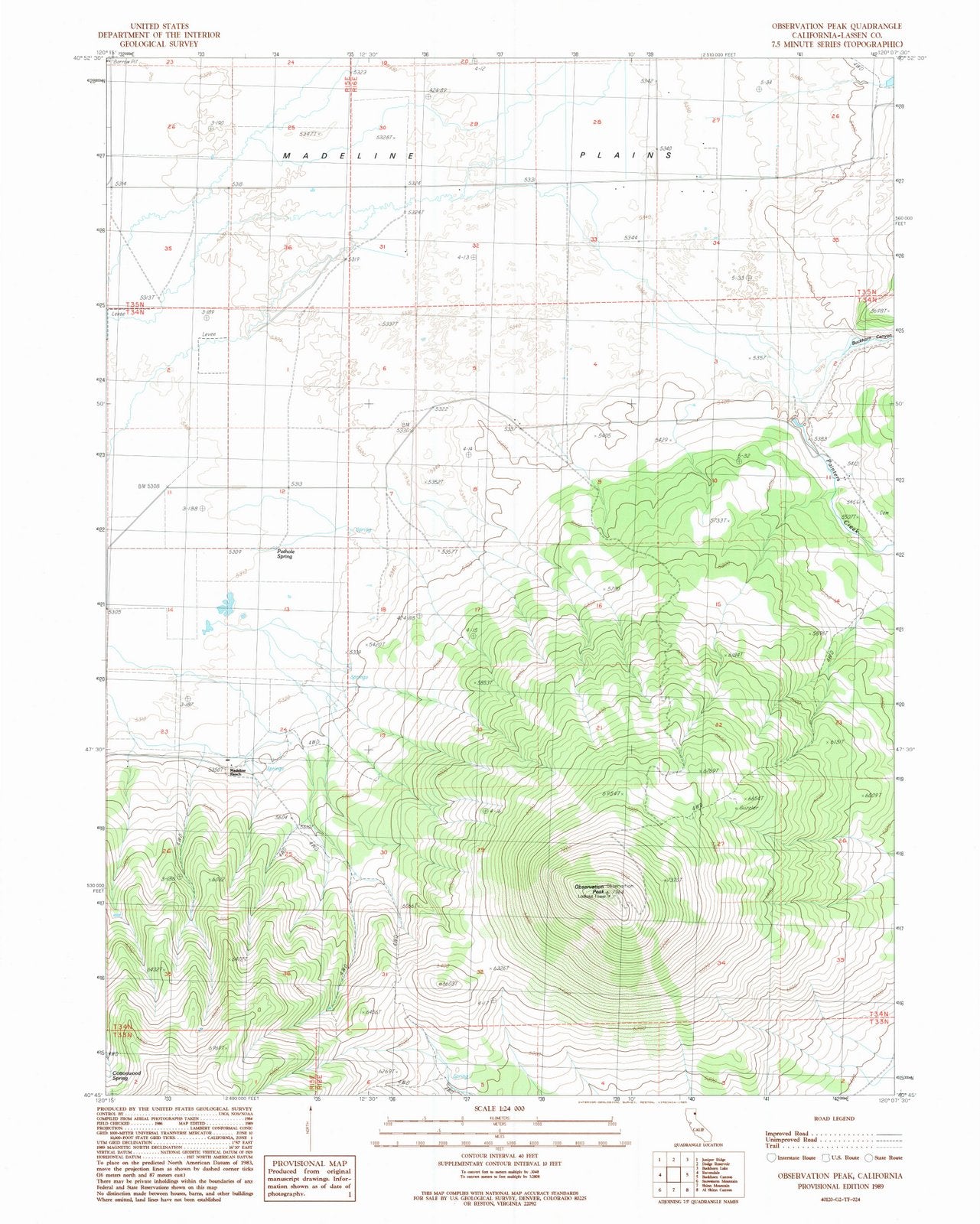 1989 Observation Peak, CA - California - USGS Topographic Map