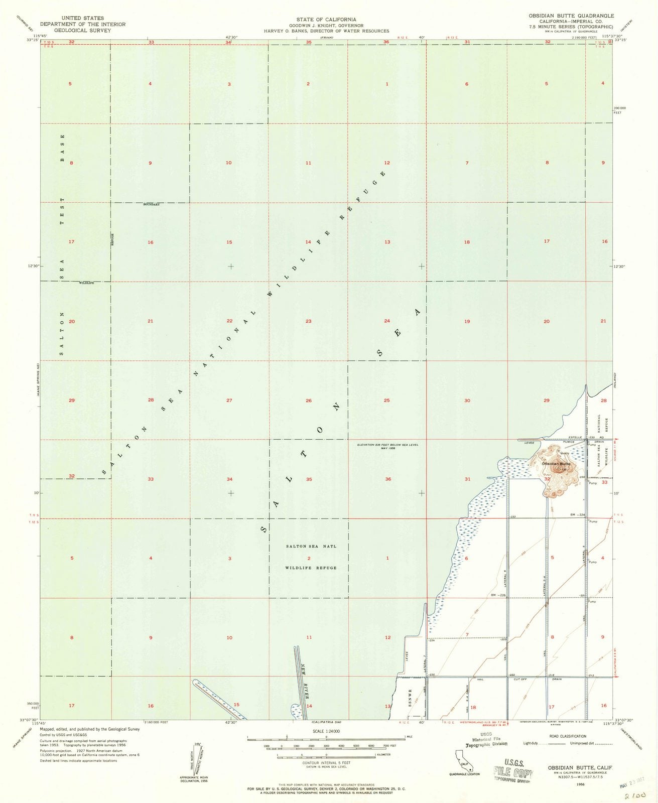 1956 Obsidian Butte, CA - California - USGS Topographic Map