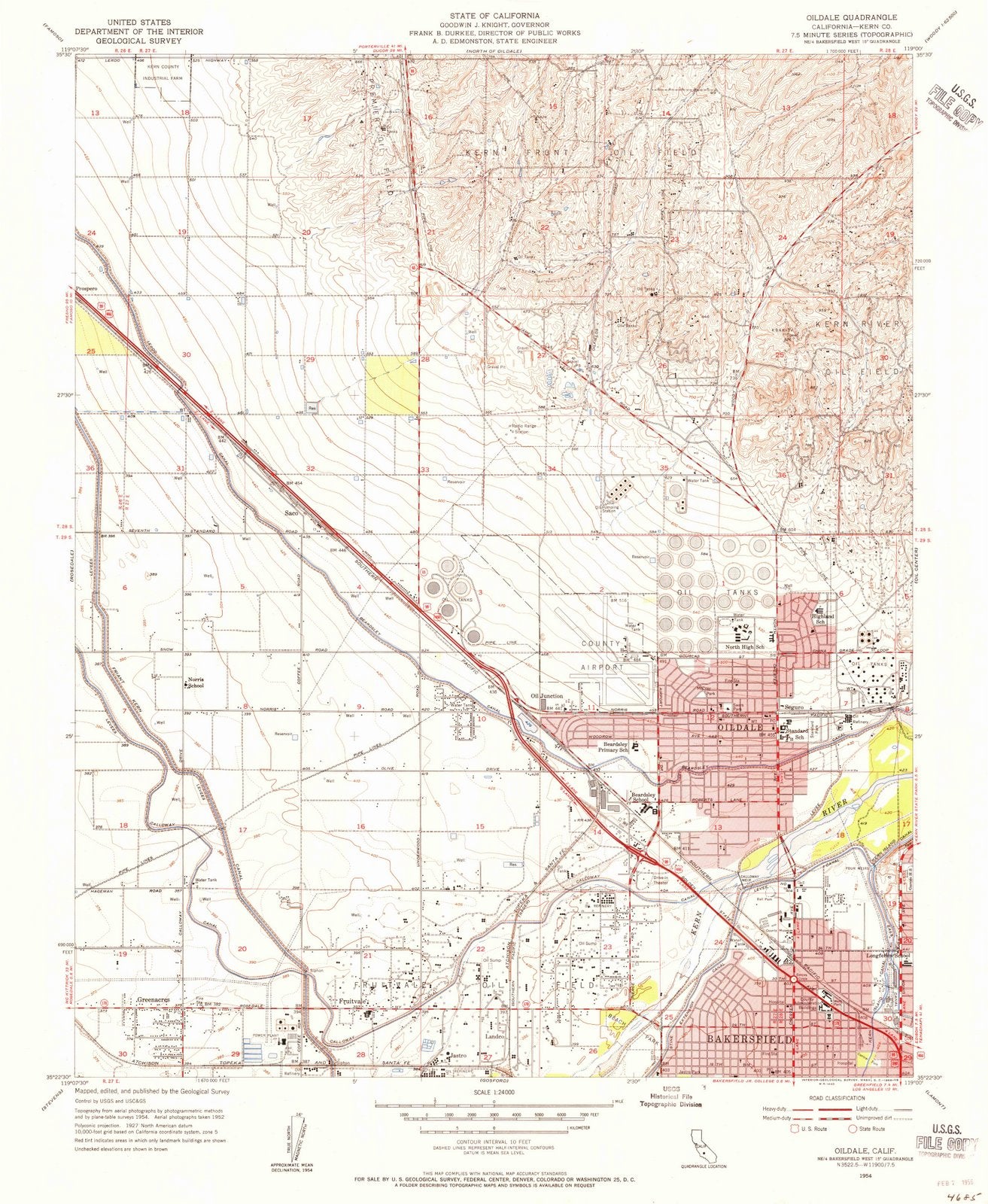 1954 Oildale, CA - California - USGS Topographic Map