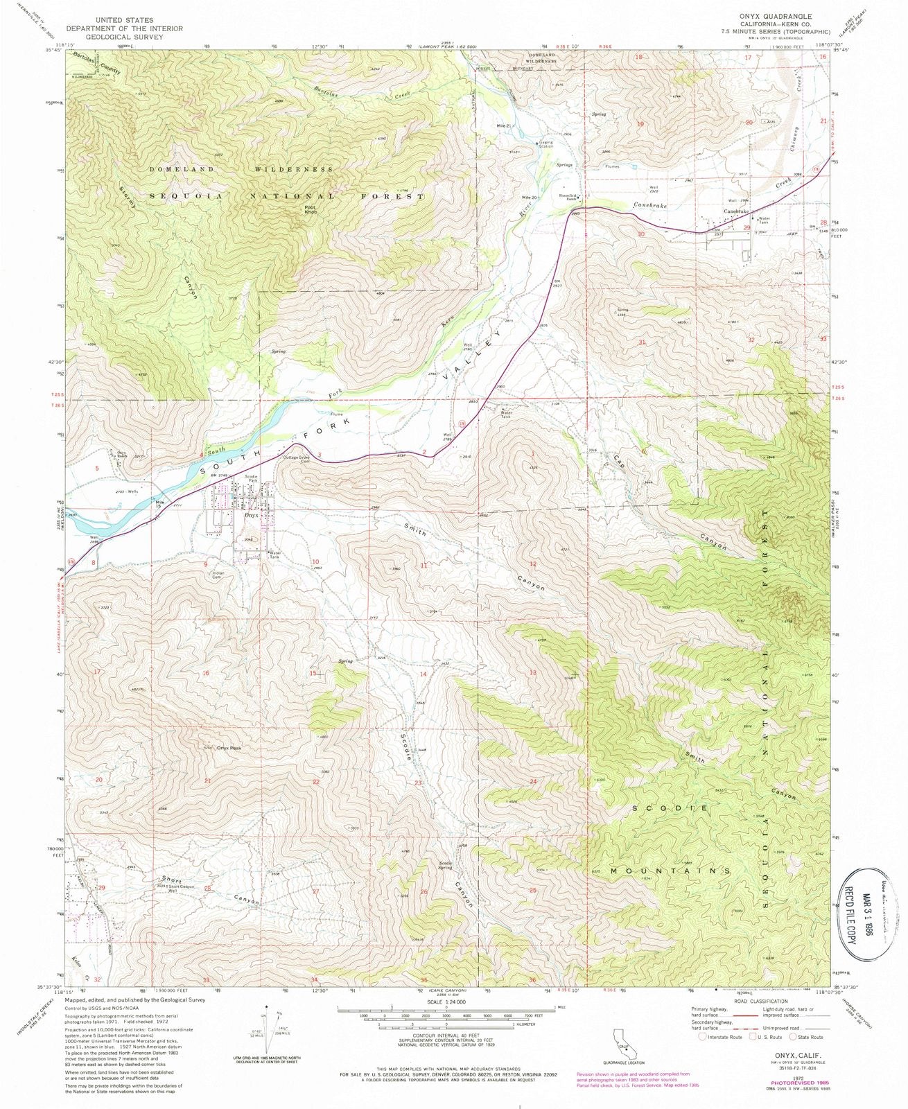 1972 Onyx, CA - California - USGS Topographic Map