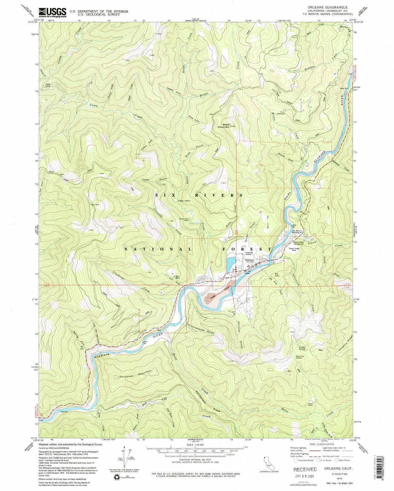 1978 Orleans, CA - California - USGS Topographic Map