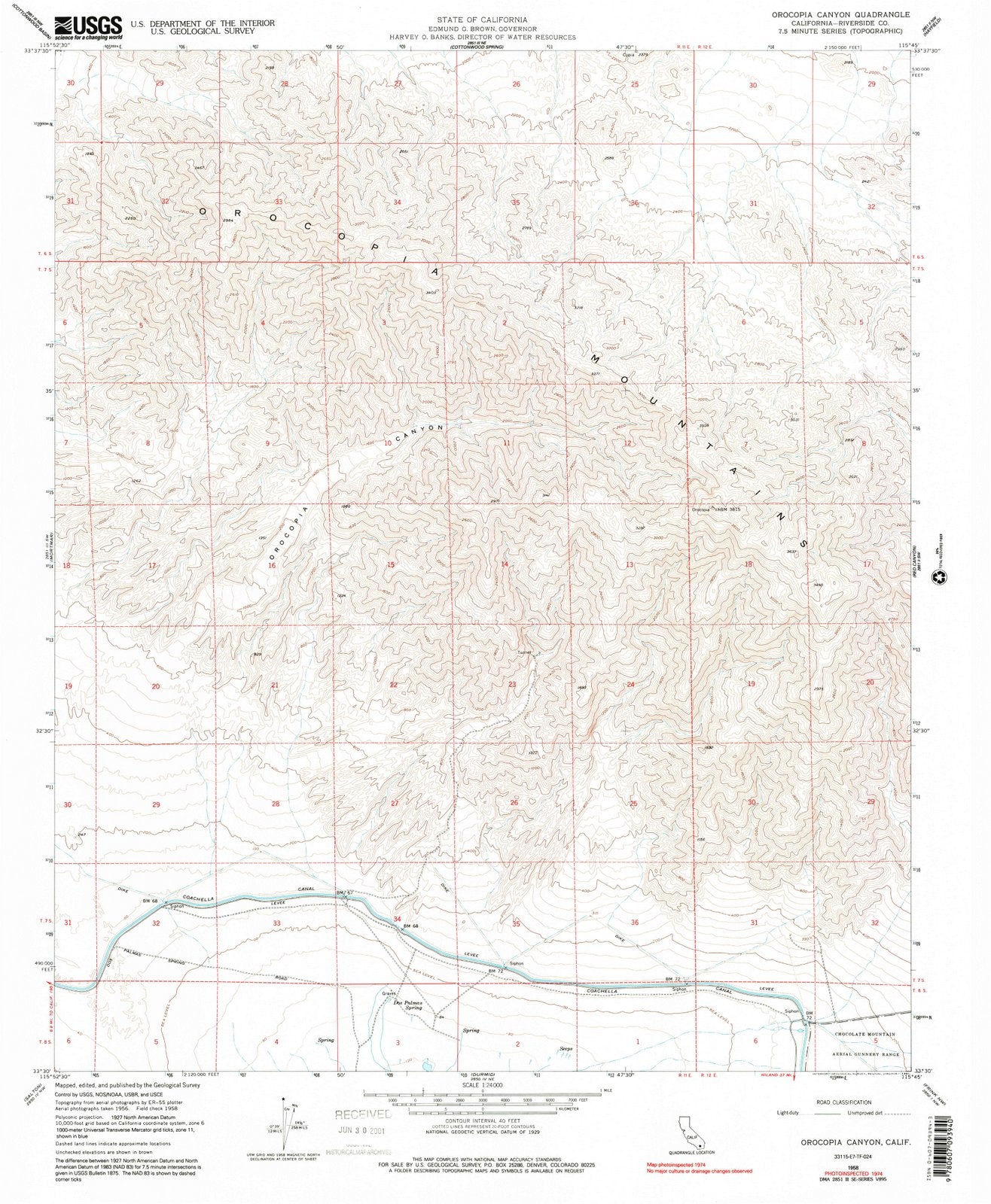 1958 Orocopia Canyon, CA - California - USGS Topographic Map
