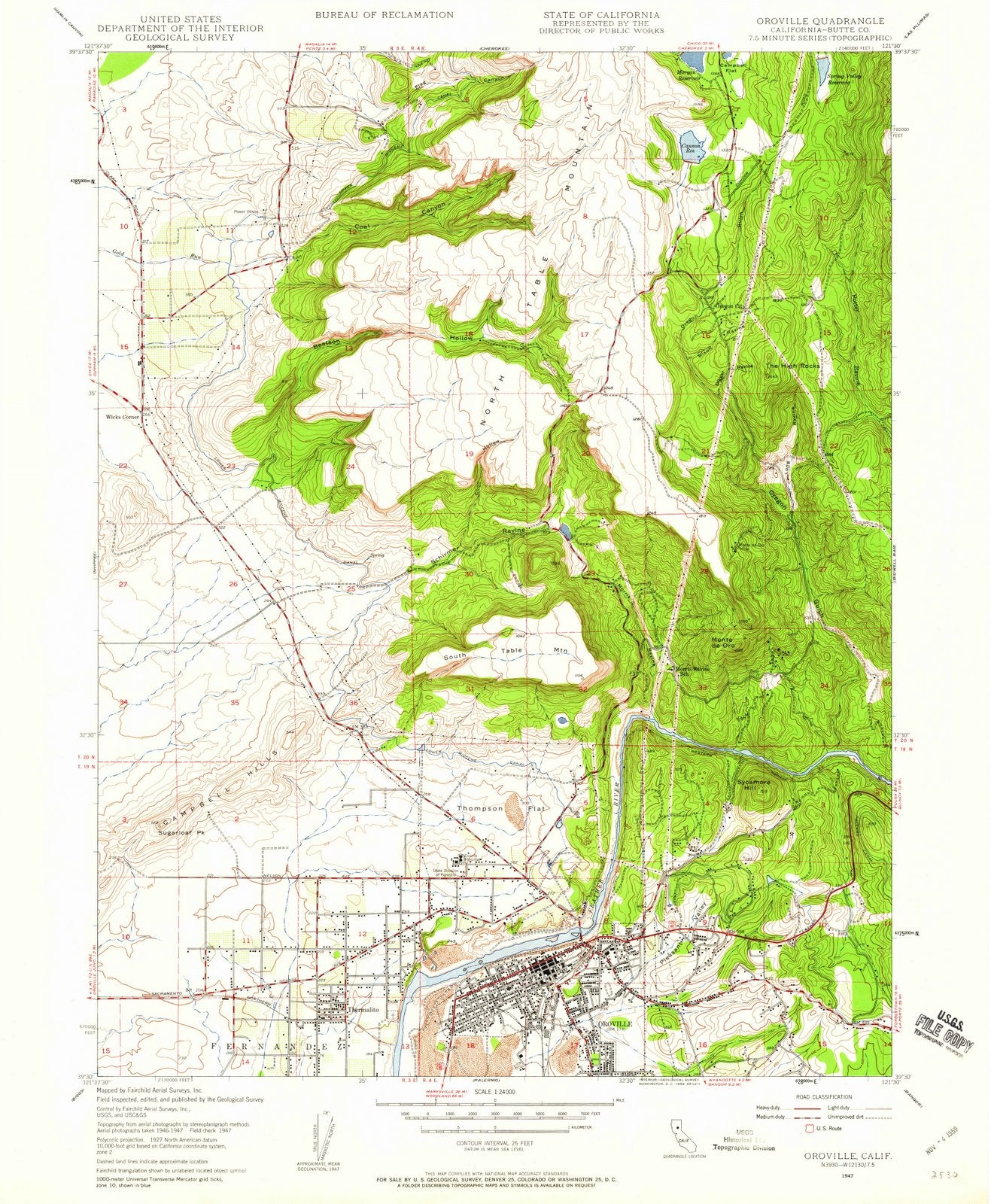 1947 Oroville, CA - California - USGS Topographic Map