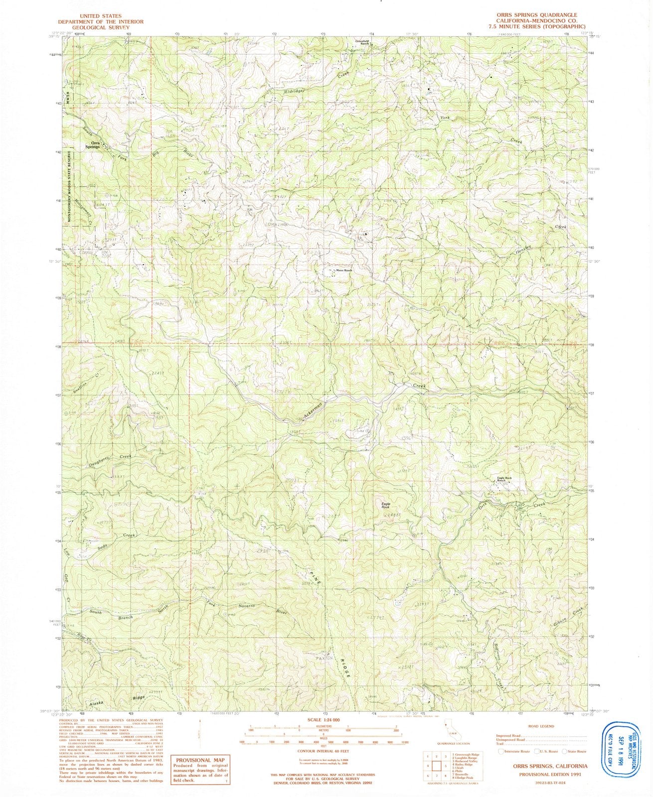 1991 Orrs Springs, CA - California - USGS Topographic Map