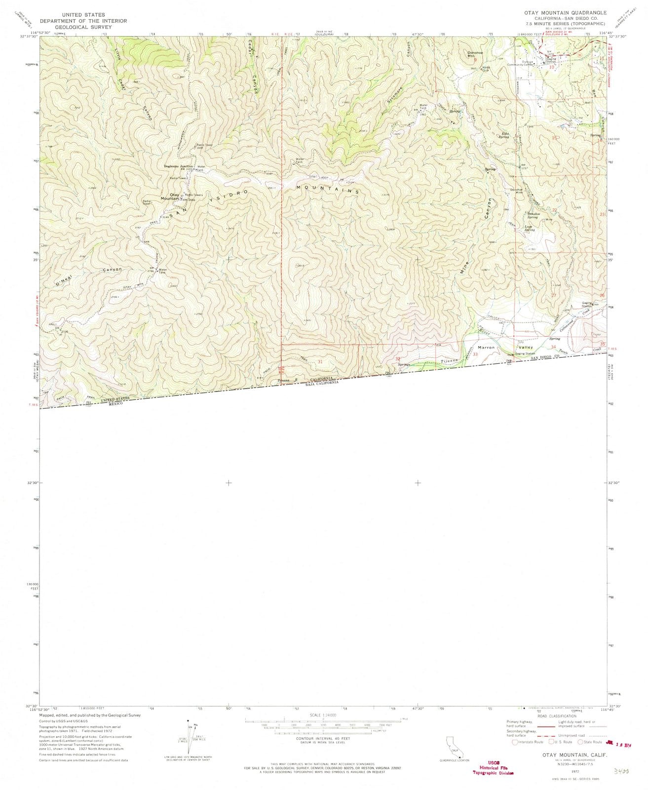 1972 OTAY Mountain, CA - California - USGS Topographic Map