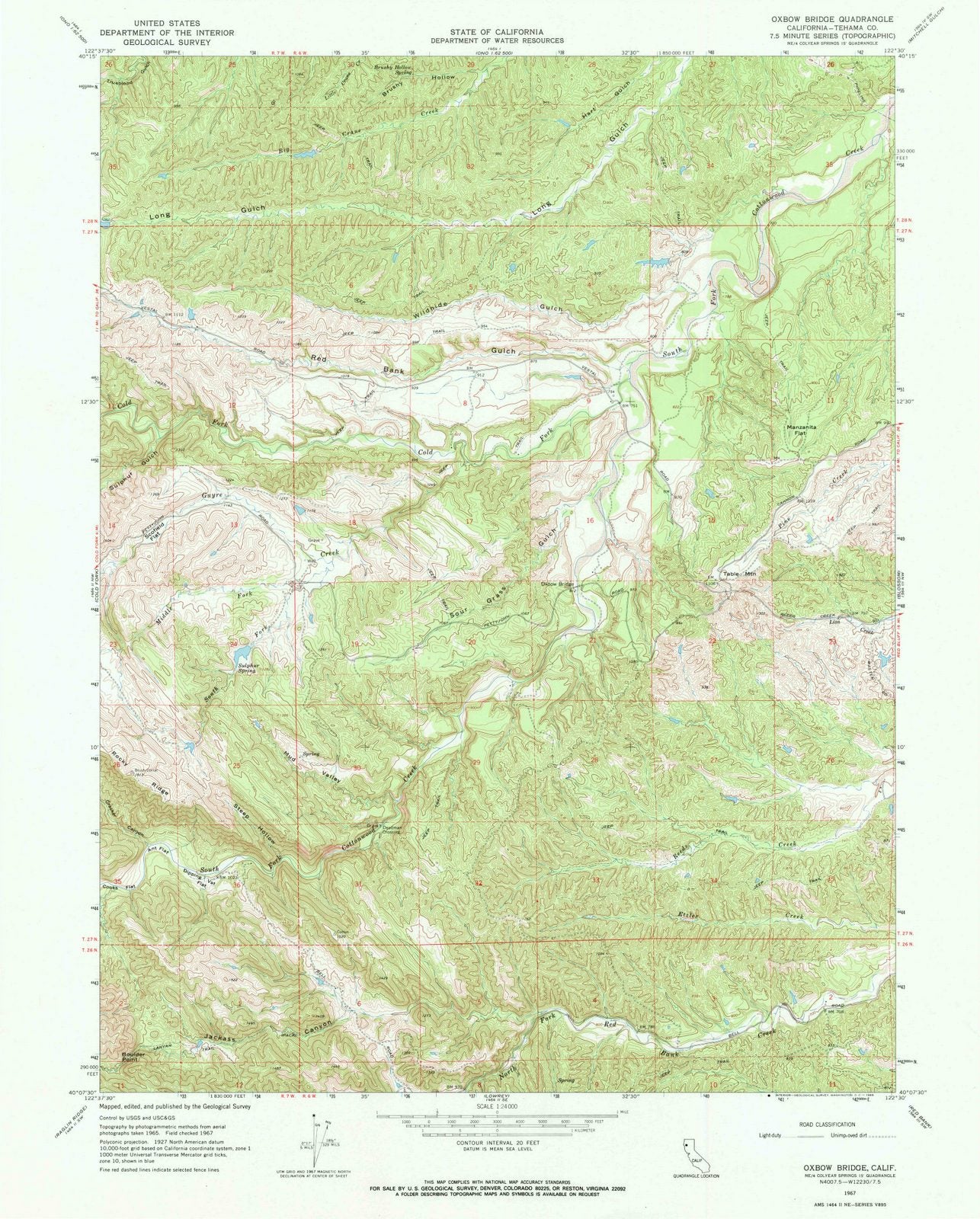 1967 Oxbow Bridge, CA - California - USGS Topographic Map