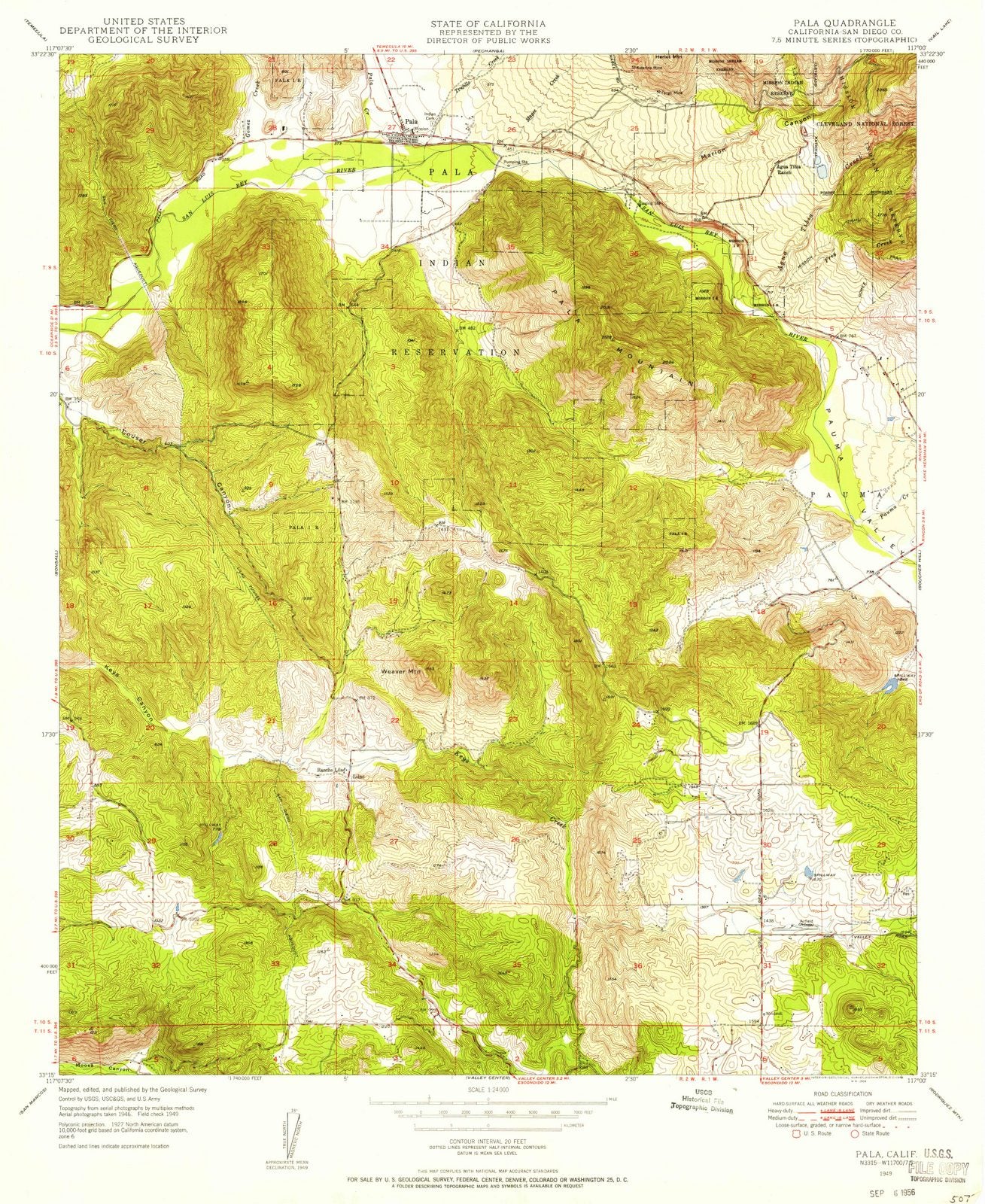 1949 Pala, CA - California - USGS Topographic Map
