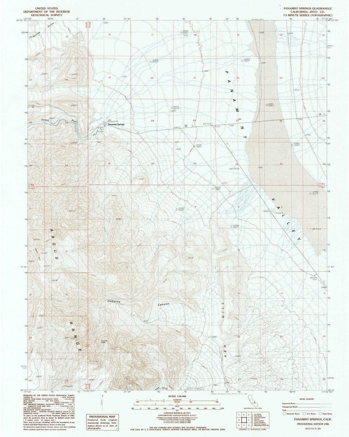 1986 Panamint Springs, CA - California - USGS Topographic Map