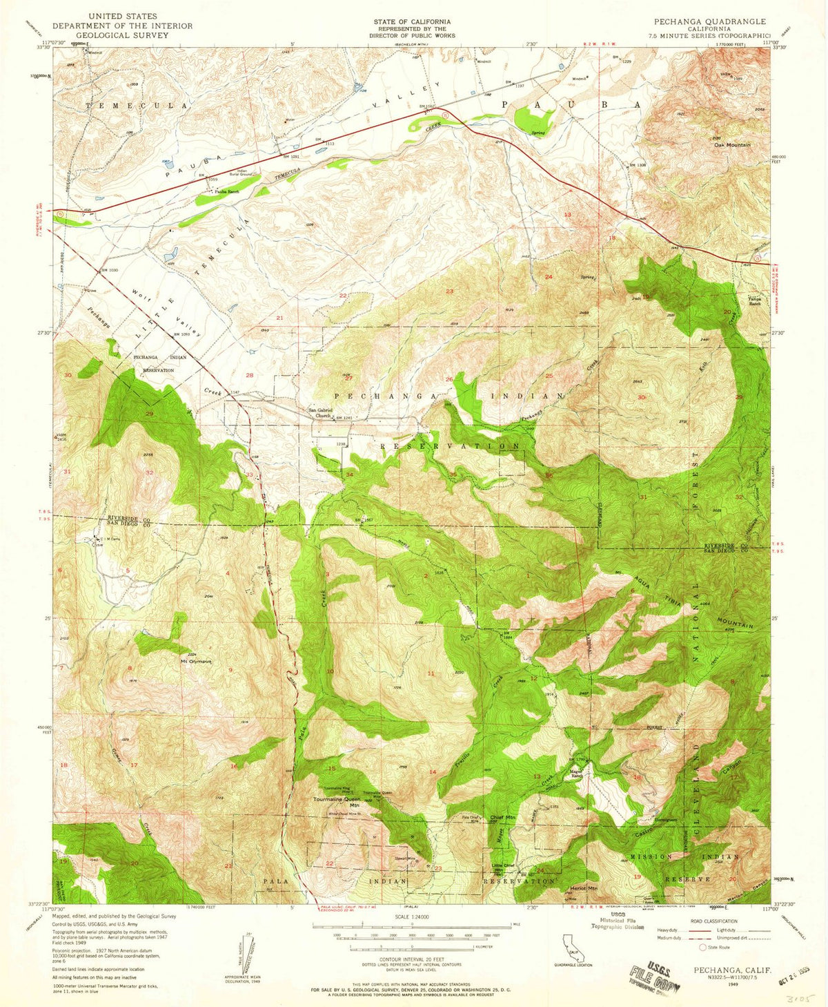 1949 Pechanga, CA - California - USGS Topographic Map