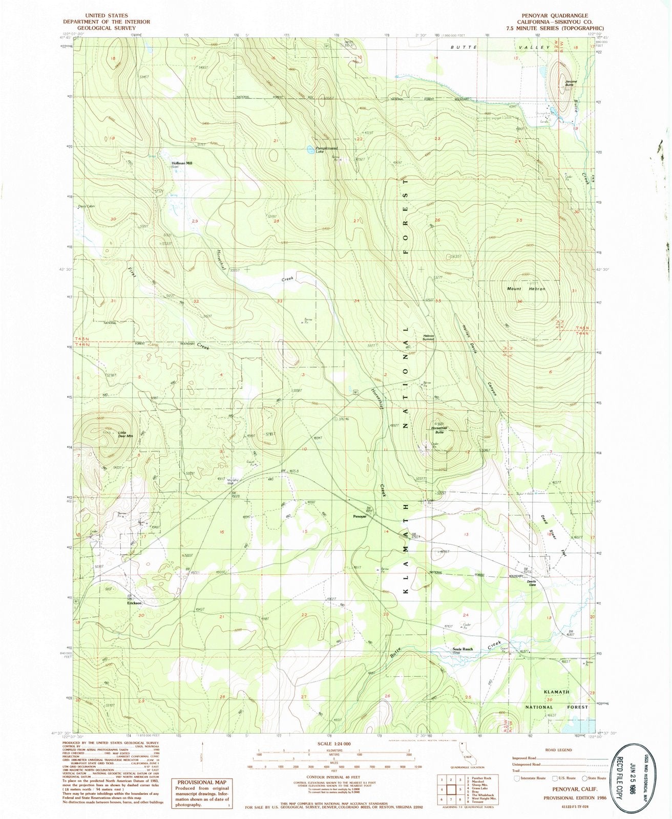 1986 Penoyar, CA - California - USGS Topographic Map