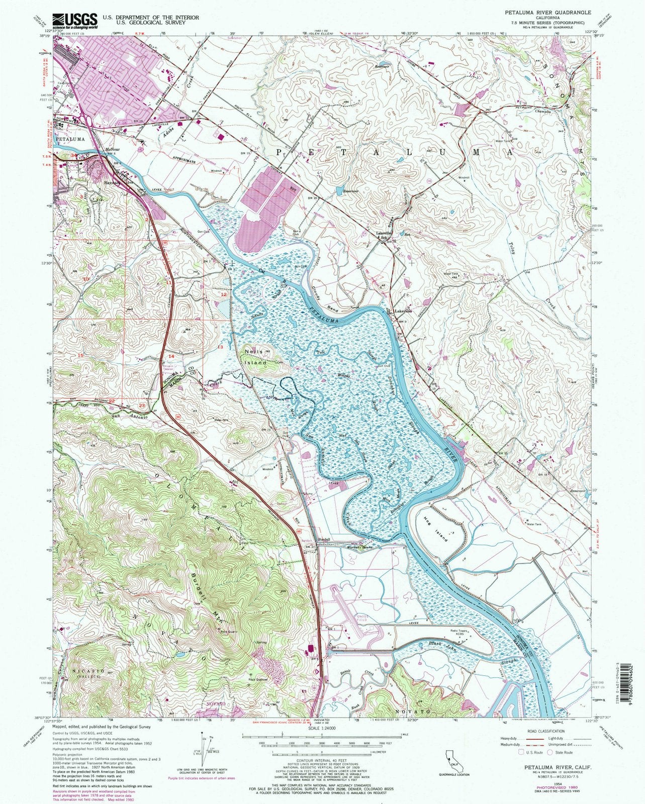 1954 Petaluma River, CA - California - USGS Topographic Map
