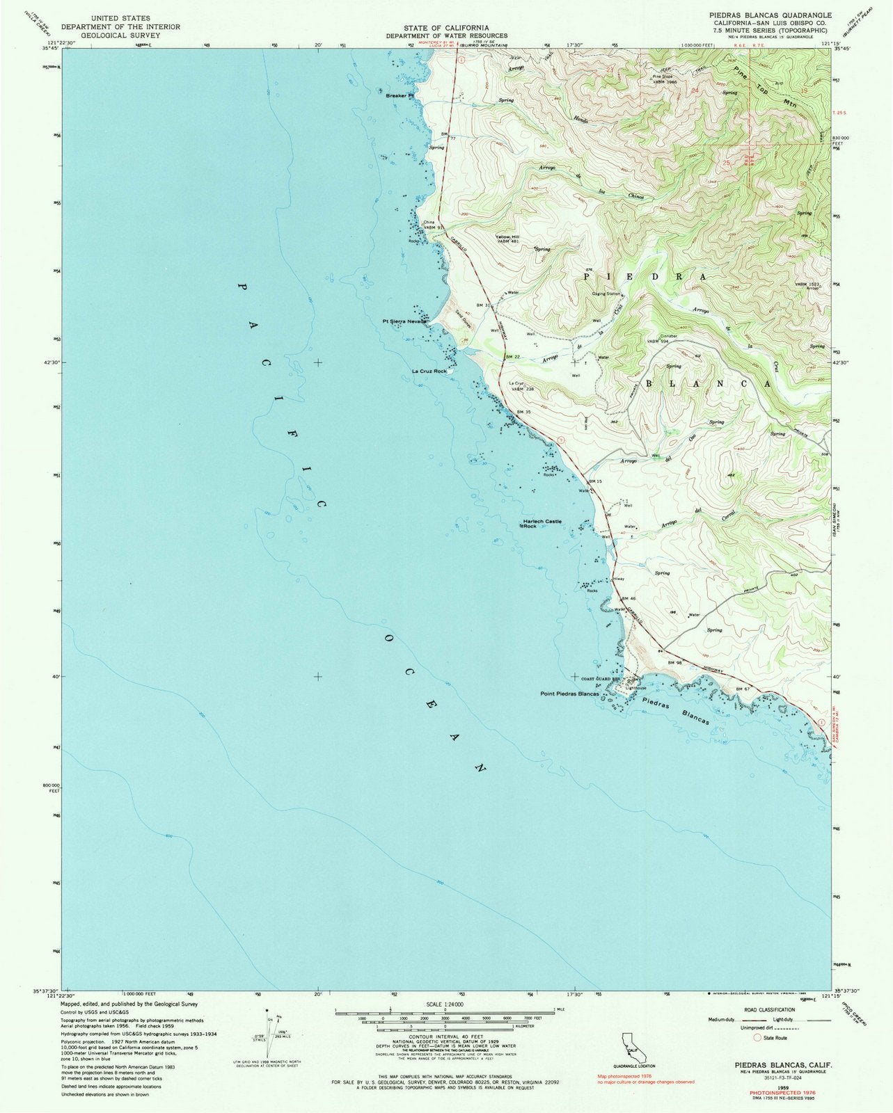 1959 Piedras Blancas, CA - California - USGS Topographic Map