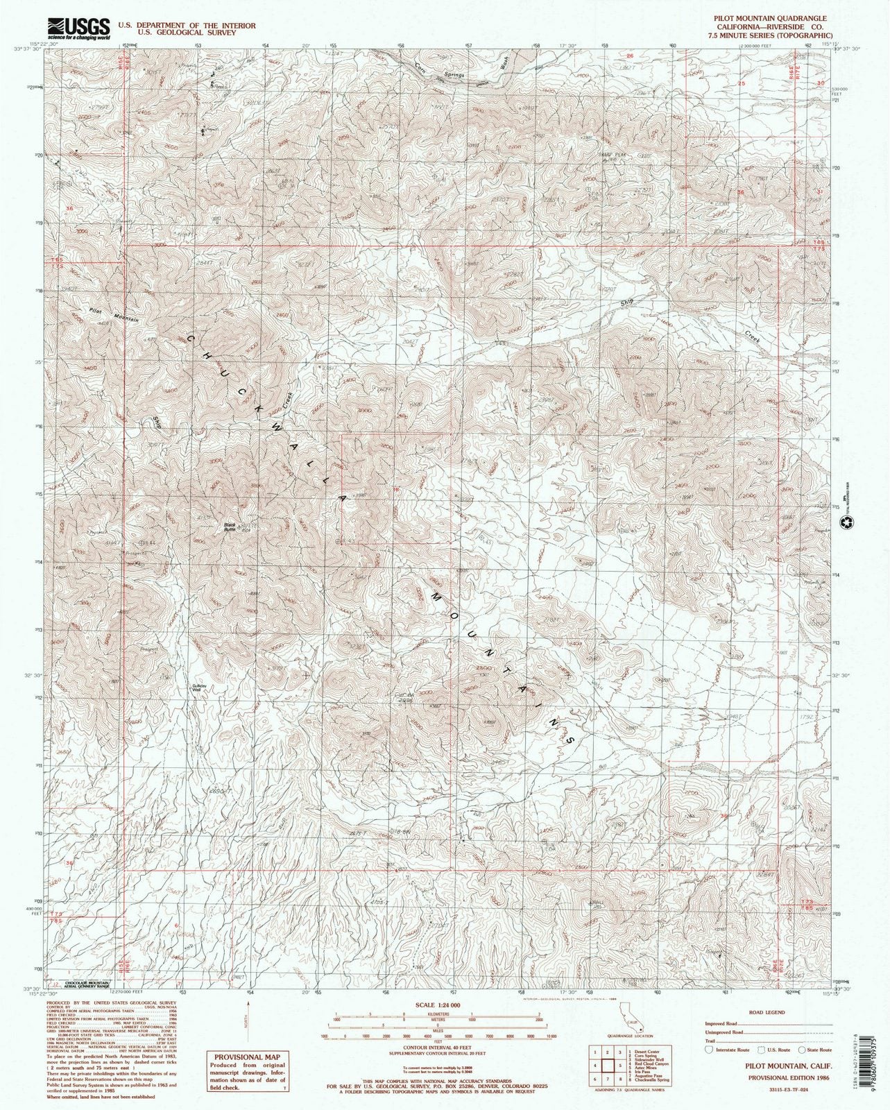 1986 Pilot Mountain, CA - California - USGS Topographic Map