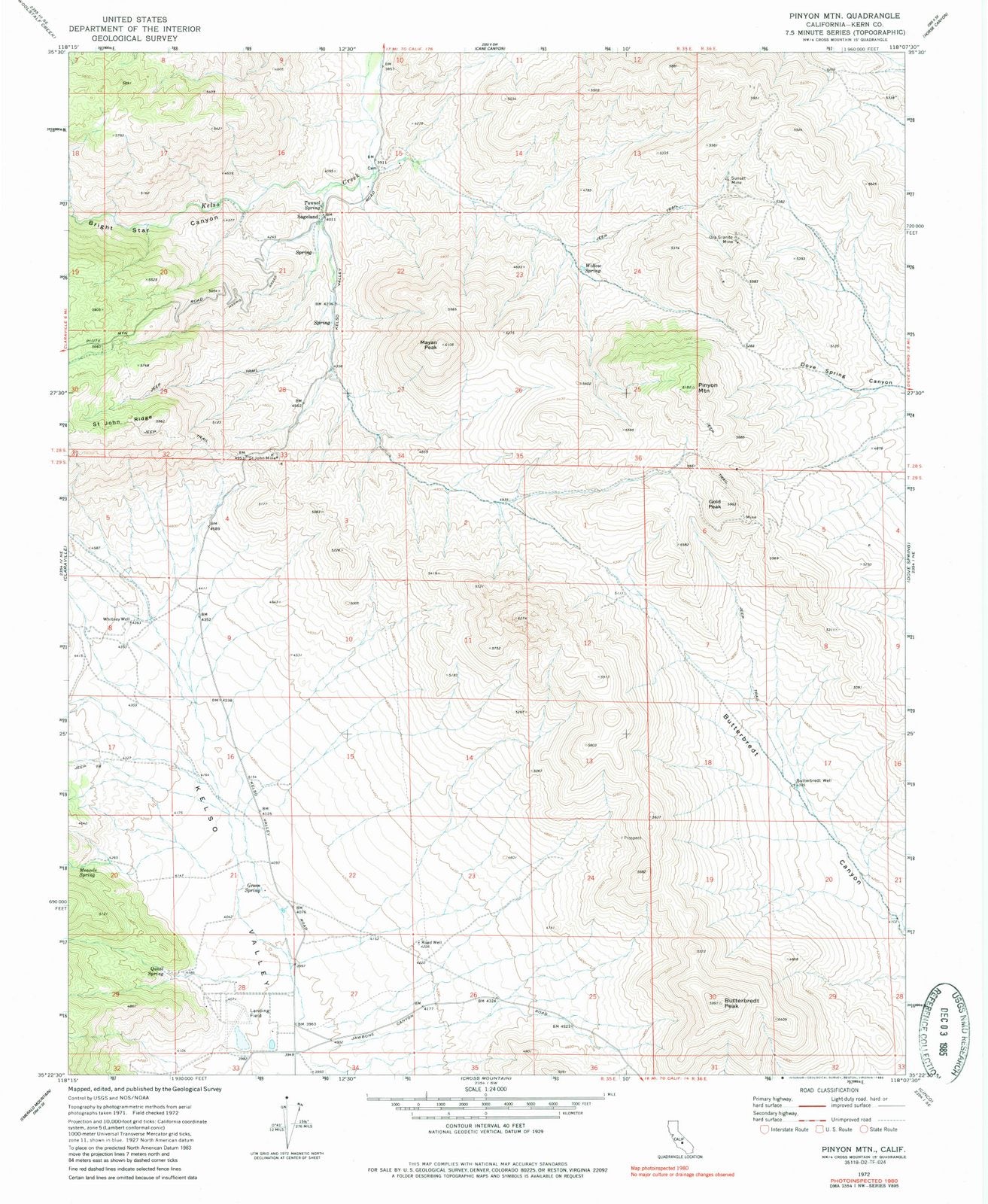 1972 Pinyon MTN, CA - California - USGS Topographic Map