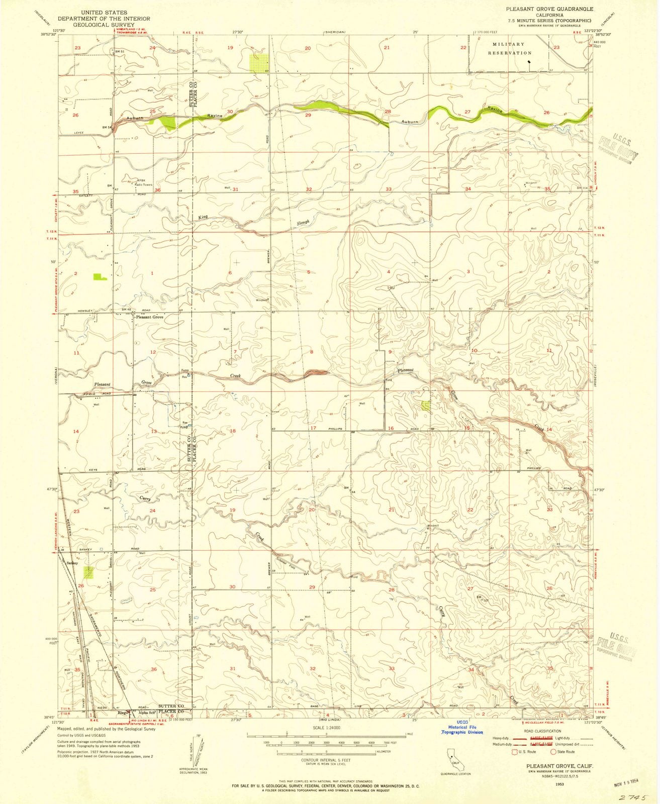 1953 Pleasant Grove, CA - California - USGS Topographic Map