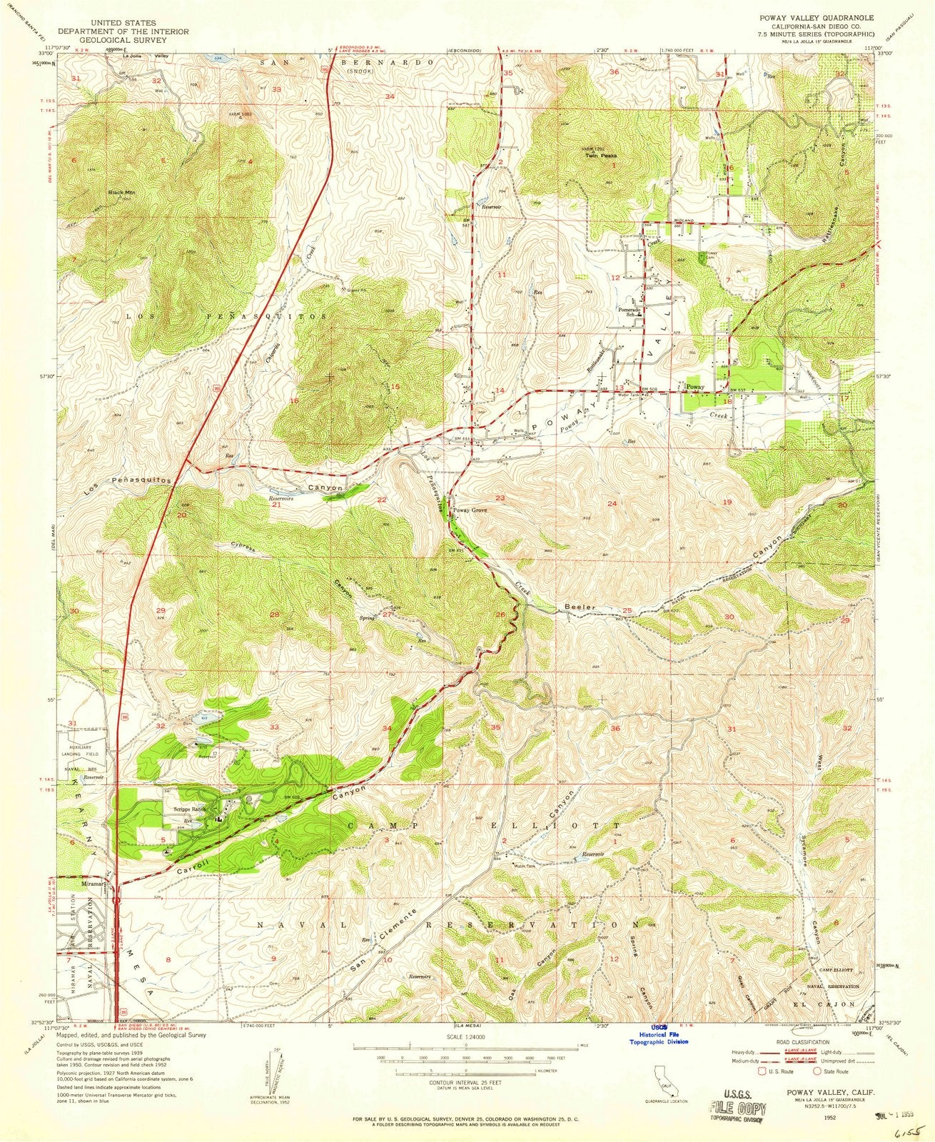 1952 Poway Valley, CA - California - USGS Topographic Map