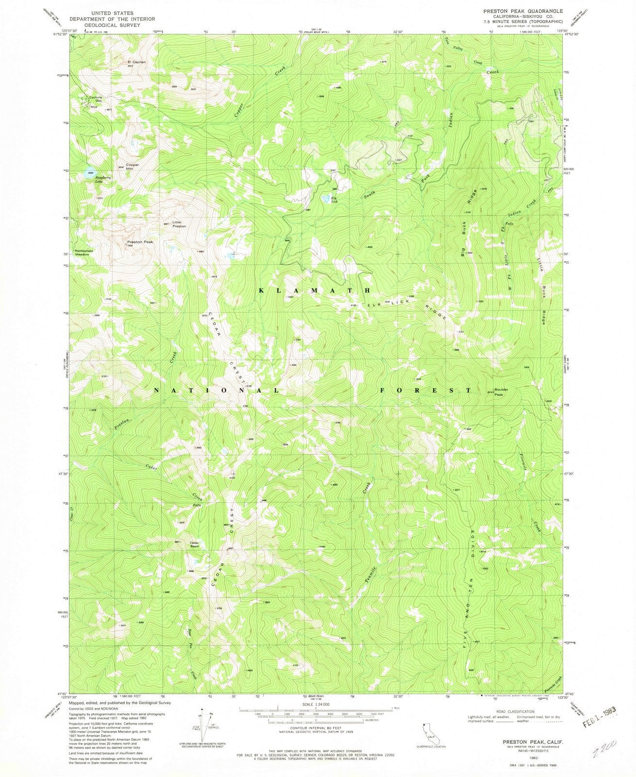 1982 Preston Peak, CA - California - USGS Topographic Map