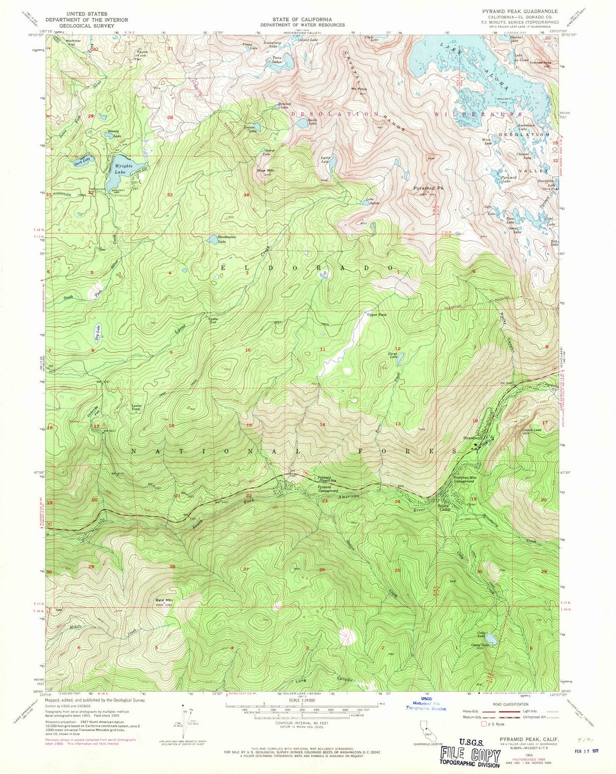 1955 Pyramid Peak, CA - California - USGS Topographic Map
