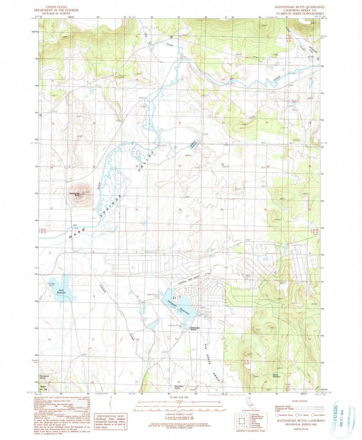 1990 Rattlesnake Butte, CA - California - USGS Topographic Map