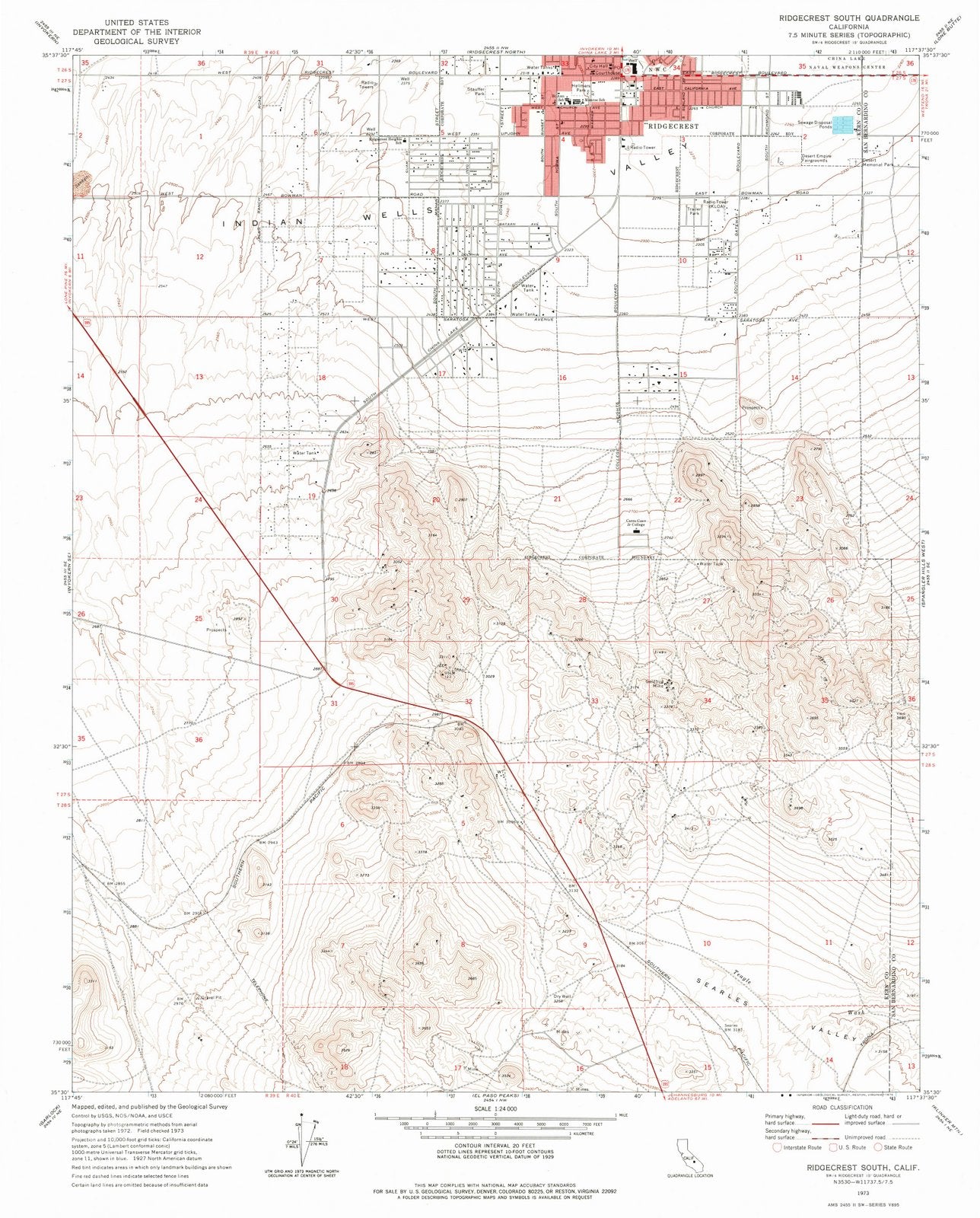 1973 Ridgecrest South, CA - California - USGS Topographic Map