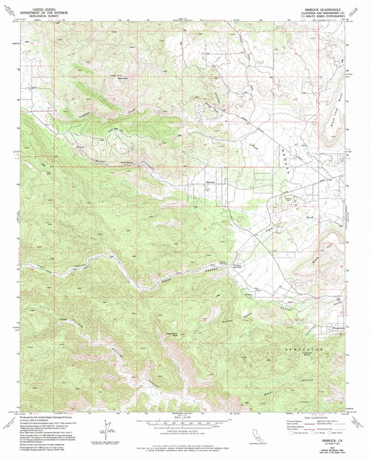 1972 Rimrock, CA - California - USGS Topographic Map