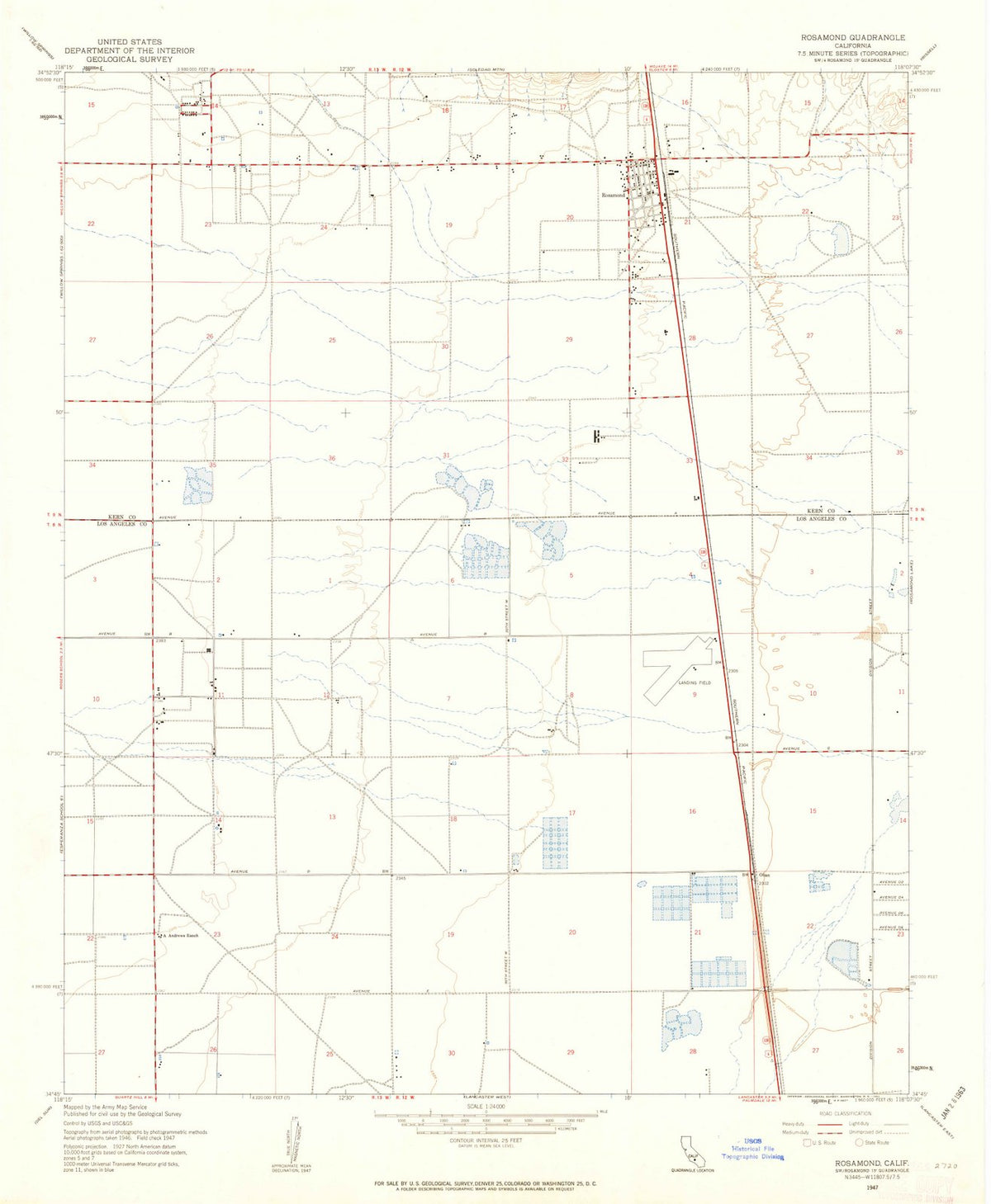 1947 Rosamond, CA - California - USGS Topographic Map
