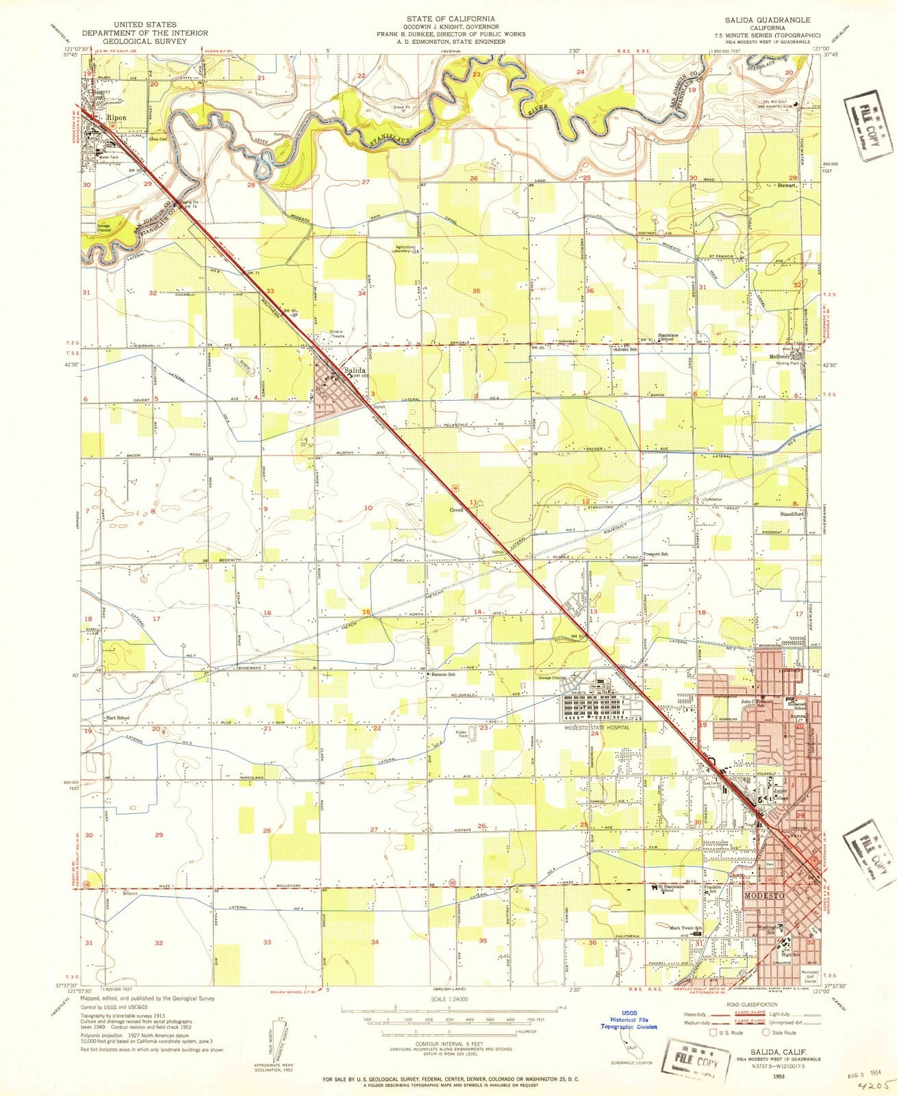 1953 Salida, CA - California - USGS Topographic Map