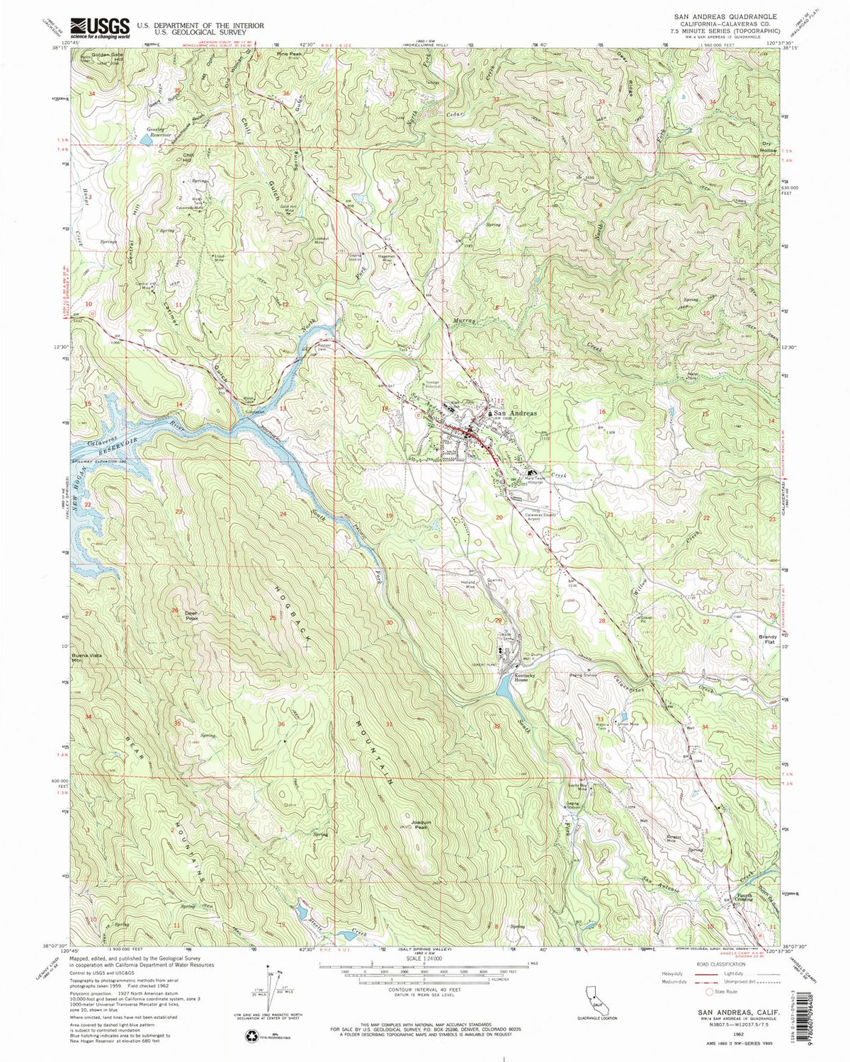 1962 San Andreas, CA - California - USGS Topographic Map