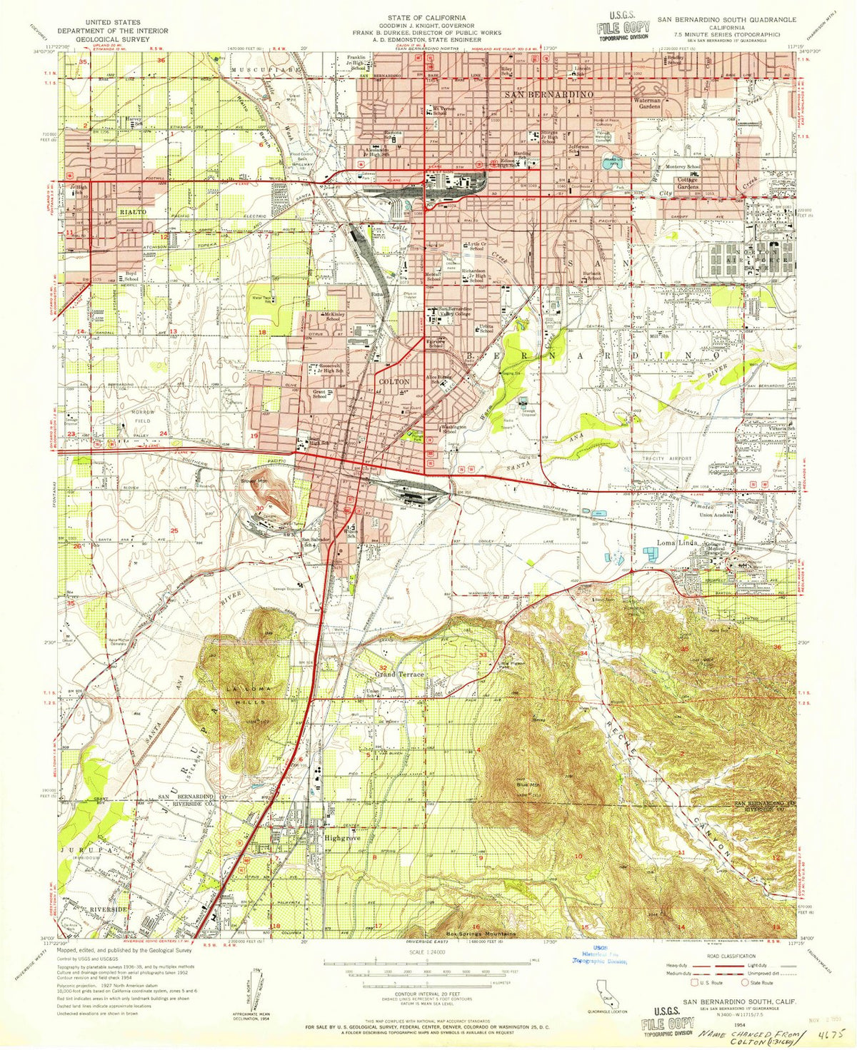 1954 San Bernardino South, CA - California - USGS Topographic Map