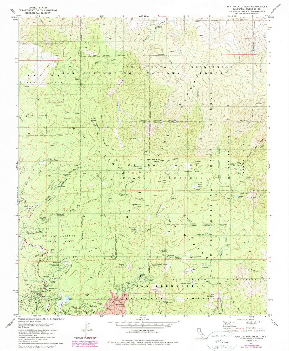 1981 San Jacinto Peak, CA - California - USGS Topographic Map