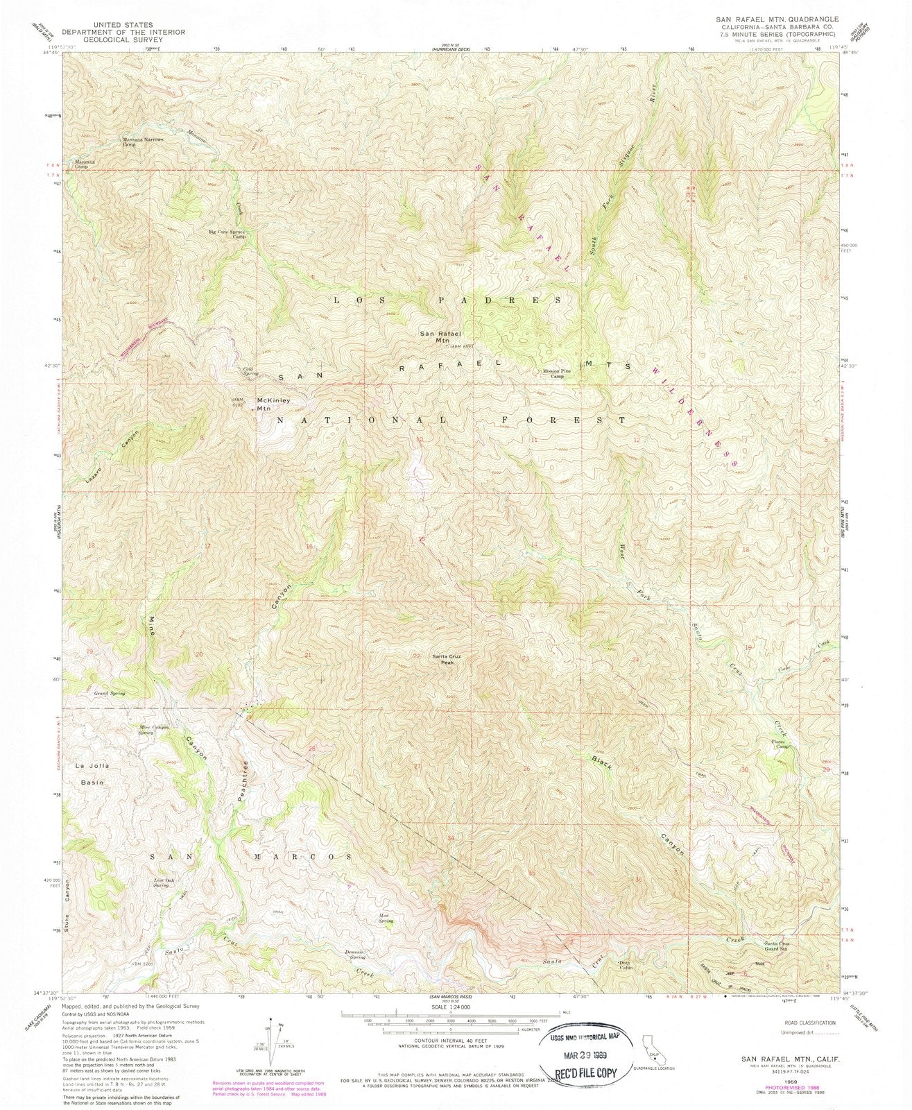 1959 San Rafael MTN, CA - California - USGS Topographic Map