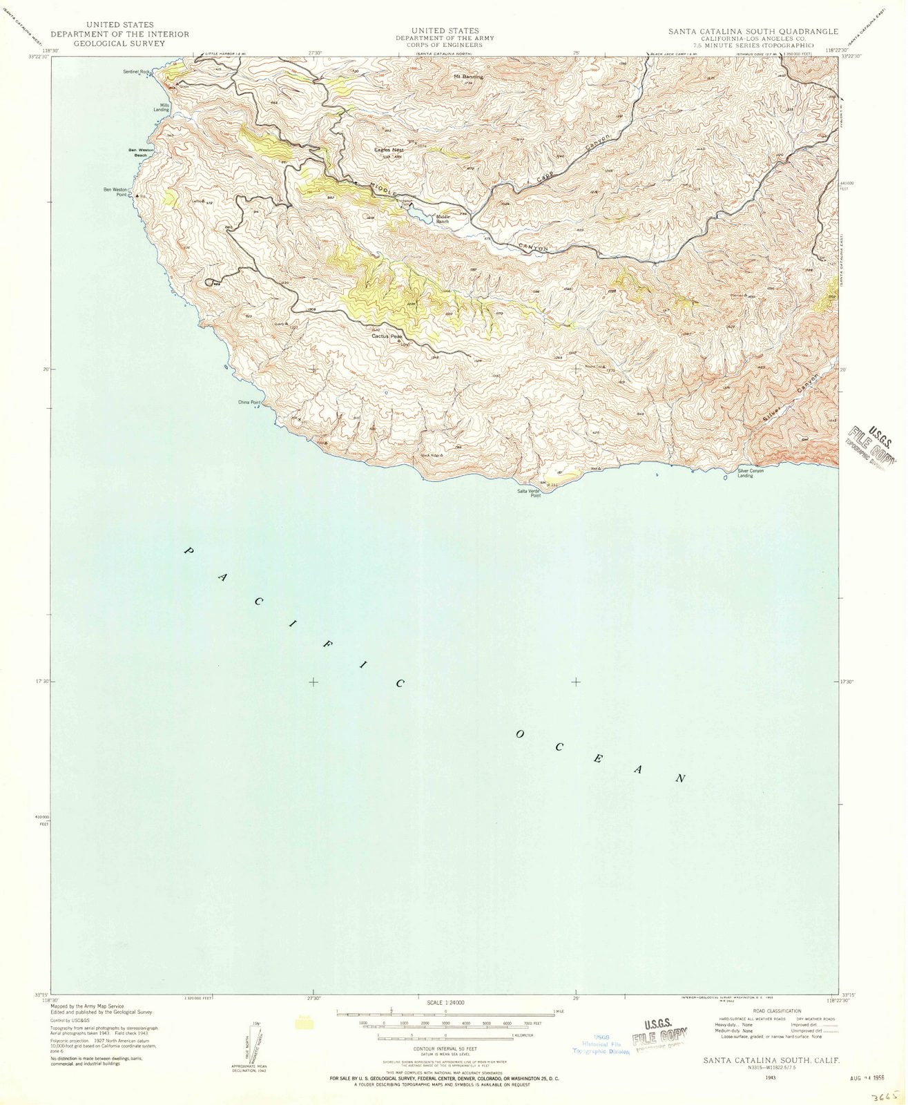 1943 Santa Catalina South, CA - California - USGS Topographic Map