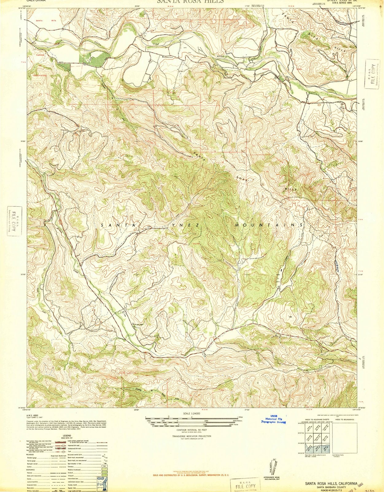 1947 Santa Rosa Hills, CA - California - USGS Topographic Map