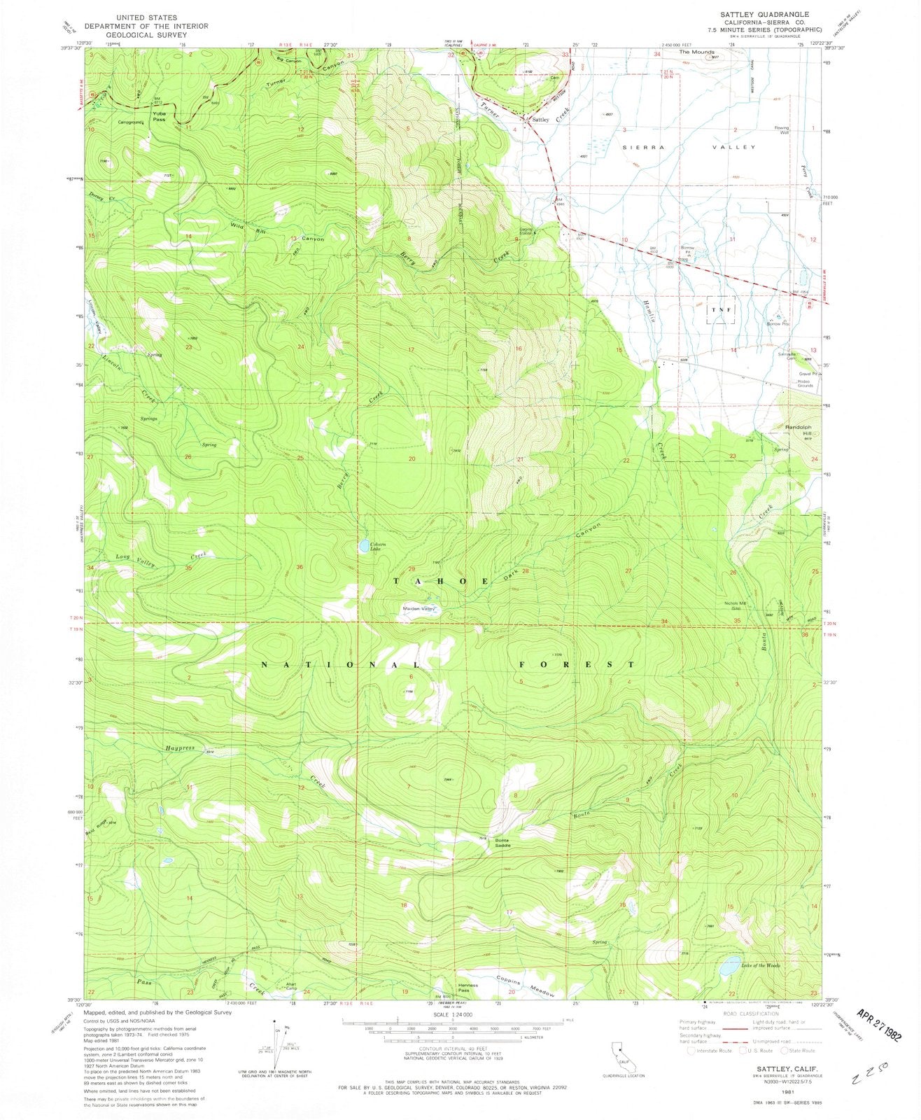 1981 Sattley, CA - California - USGS Topographic Map