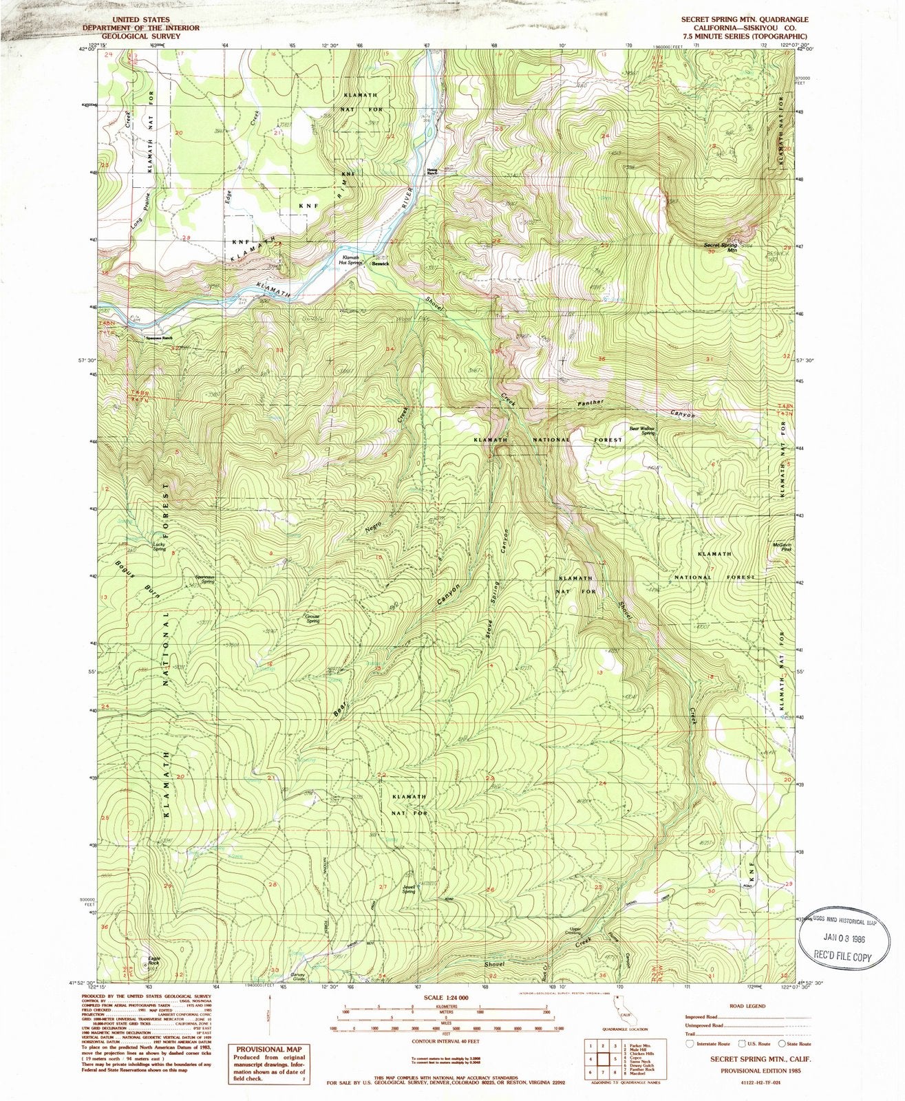 1985 Secret Spring MTN, CA - California - USGS Topographic Map