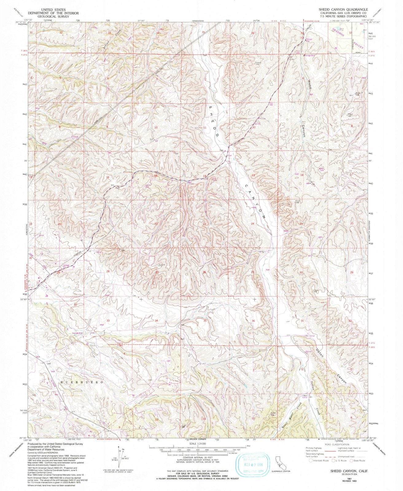 1961 Shedd Canyon, CA - California - USGS Topographic Map