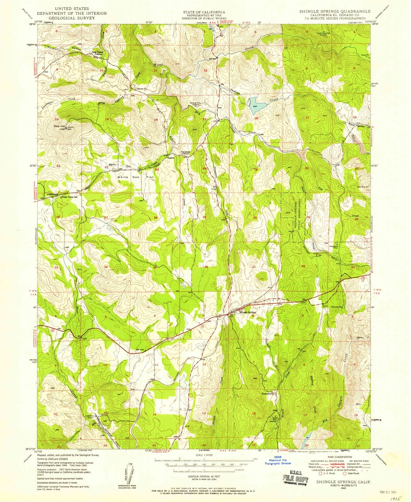 1949 Shingle Springs, CA - California - USGS Topographic Map