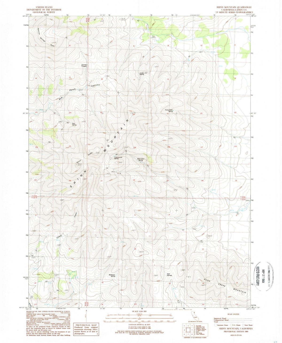 1989 Shinn Mountain, CA - California - USGS Topographic Map